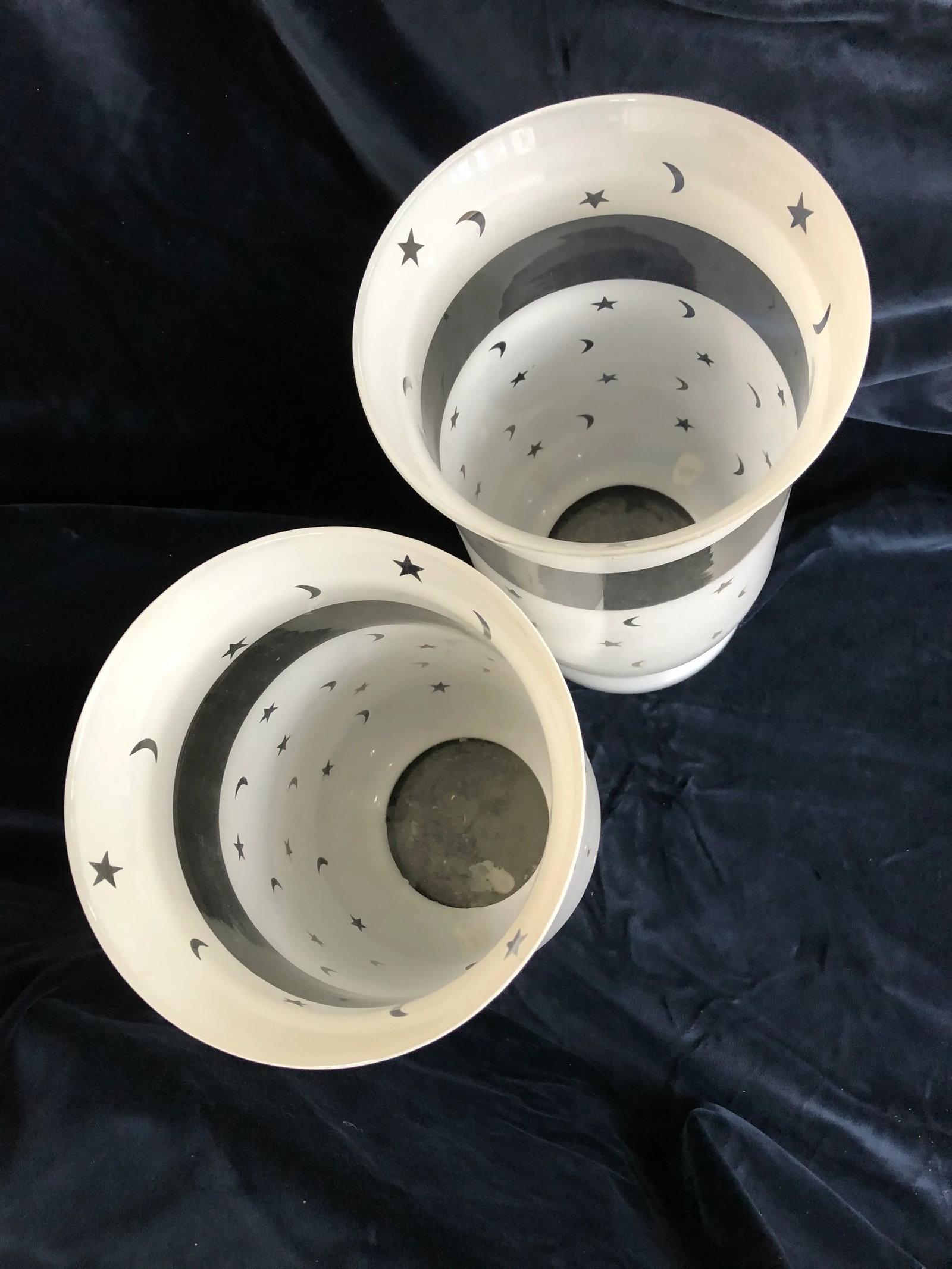 Moon & Stars Decorated Large Scale Frosted Glass Hurricane Shades - A Pair - 4