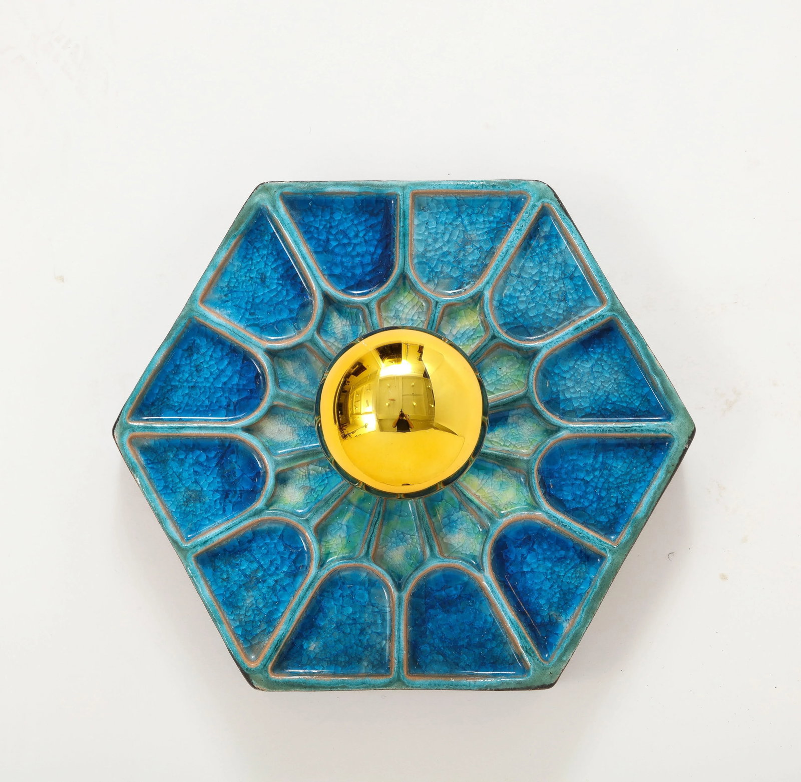 Pair of 1970s Scandinavian Hexagonal Blue Ceramic Wall Lights - 3