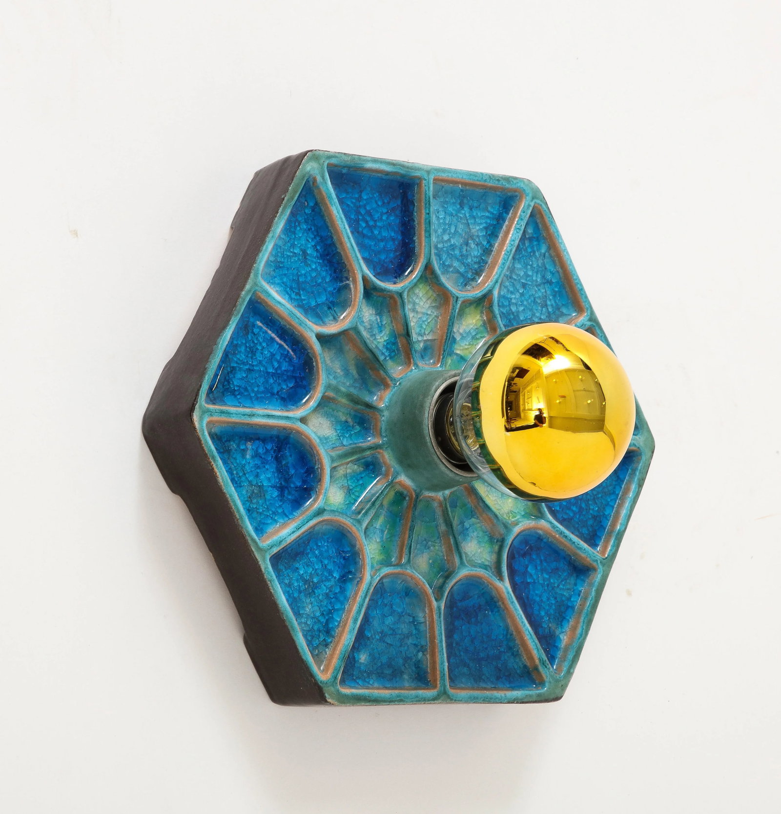 Pair of 1970s Scandinavian Hexagonal Blue Ceramic Wall Lights - 4