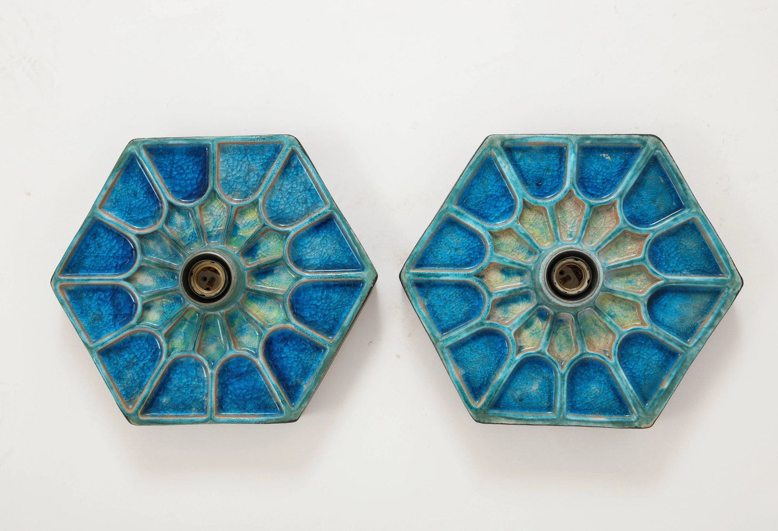 Pair of 1970s Scandinavian Hexagonal Blue Ceramic Wall Lights - 5