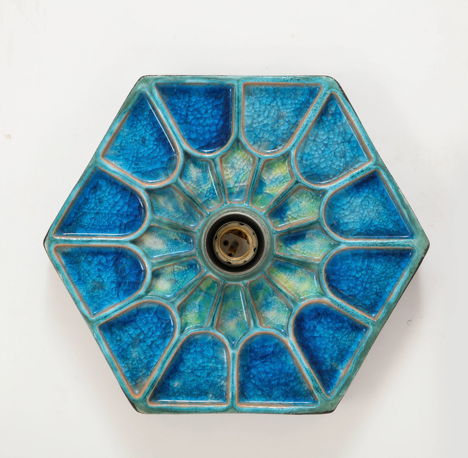 Pair of 1970s Scandinavian Hexagonal Blue Ceramic Wall Lights - 7