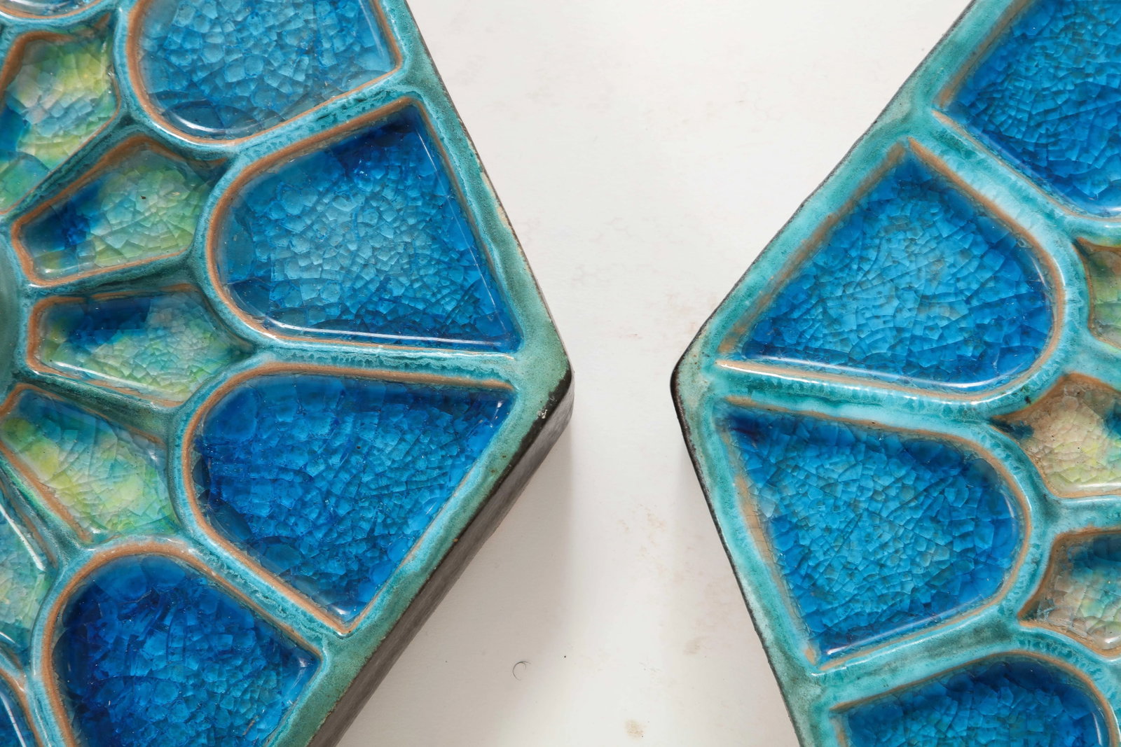 Pair of 1970s Scandinavian Hexagonal Blue Ceramic Wall Lights - 8