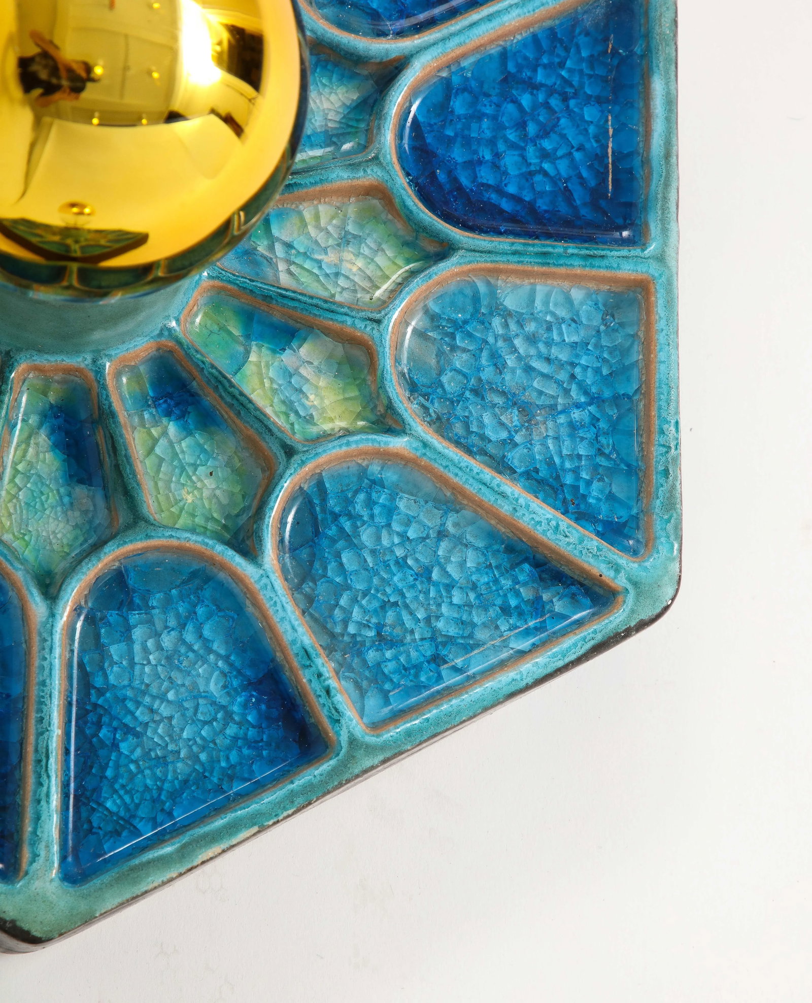 Pair of 1970s Scandinavian Hexagonal Blue Ceramic Wall Lights - 9