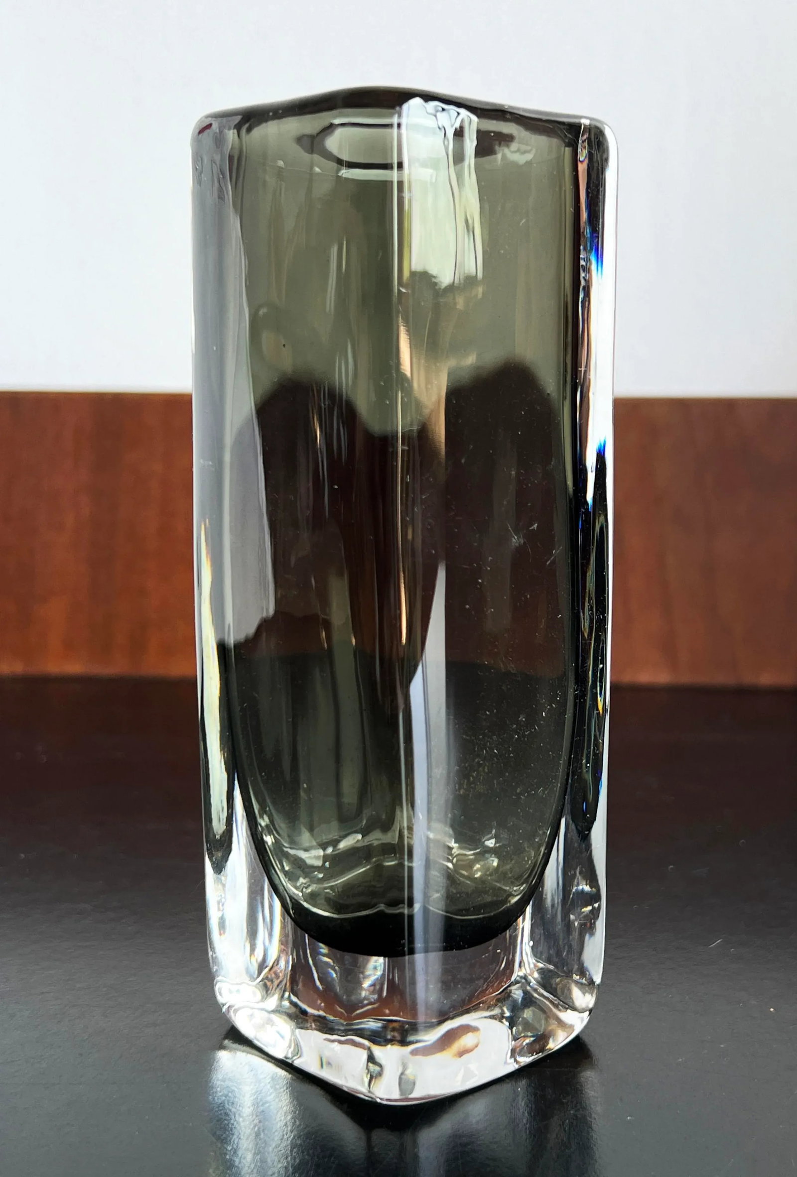 Vintage Sommerso Murano Glass Smoked Grey Vase - 4