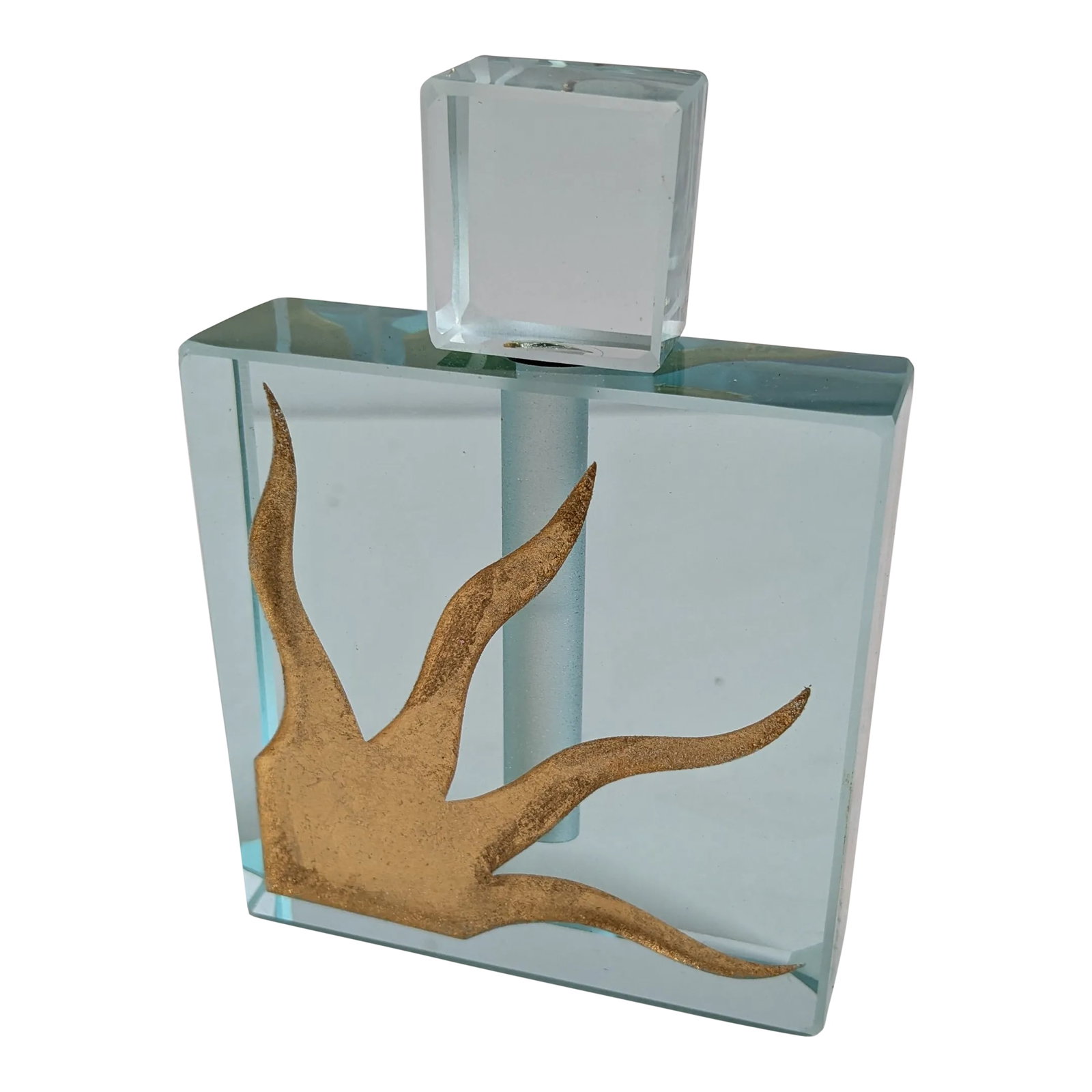 Mid 20th Century Felt Glass-Jeffrey M. Andrews Cold Cut Glass Perfume Bottle: Exquisite signed Jeffery M. Andrews cold cut glass perfume bottle from Felt Glass. Renowned for its artistry and unique design, this stunning piece is a beautiful decorative accent for any vanity.