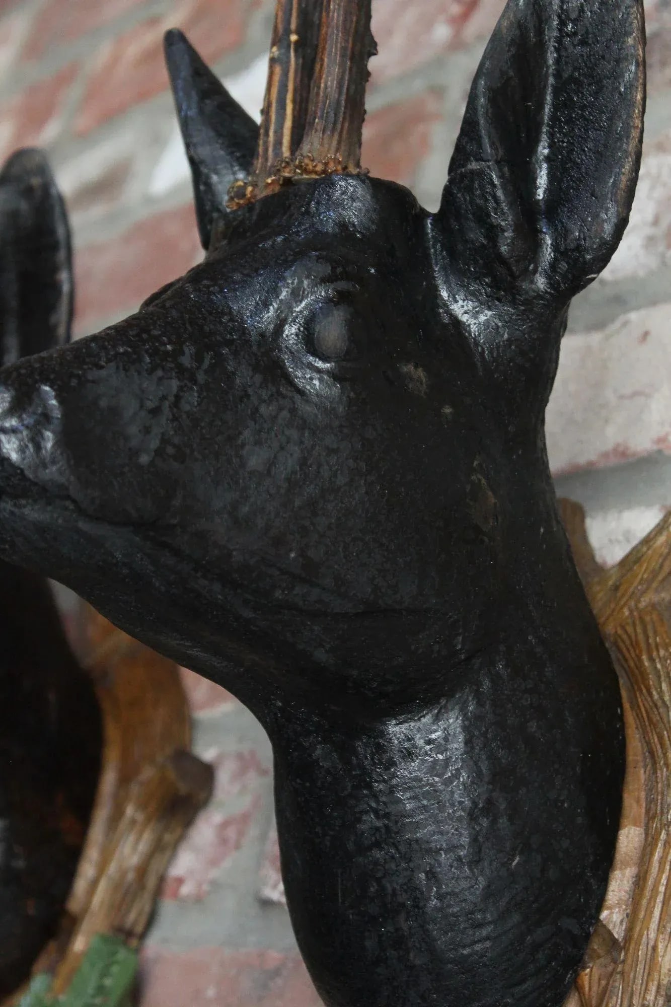 Pair of Vintage German Carved Black Forest Mounted Deer Wall Sculptures - 10
