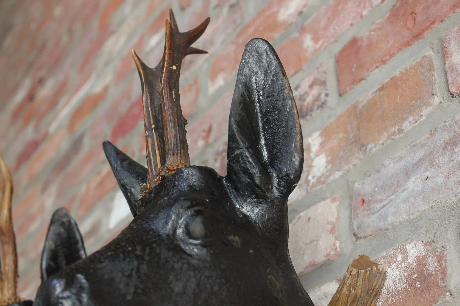 Pair of Vintage German Carved Black Forest Mounted Deer Wall Sculptures - 12