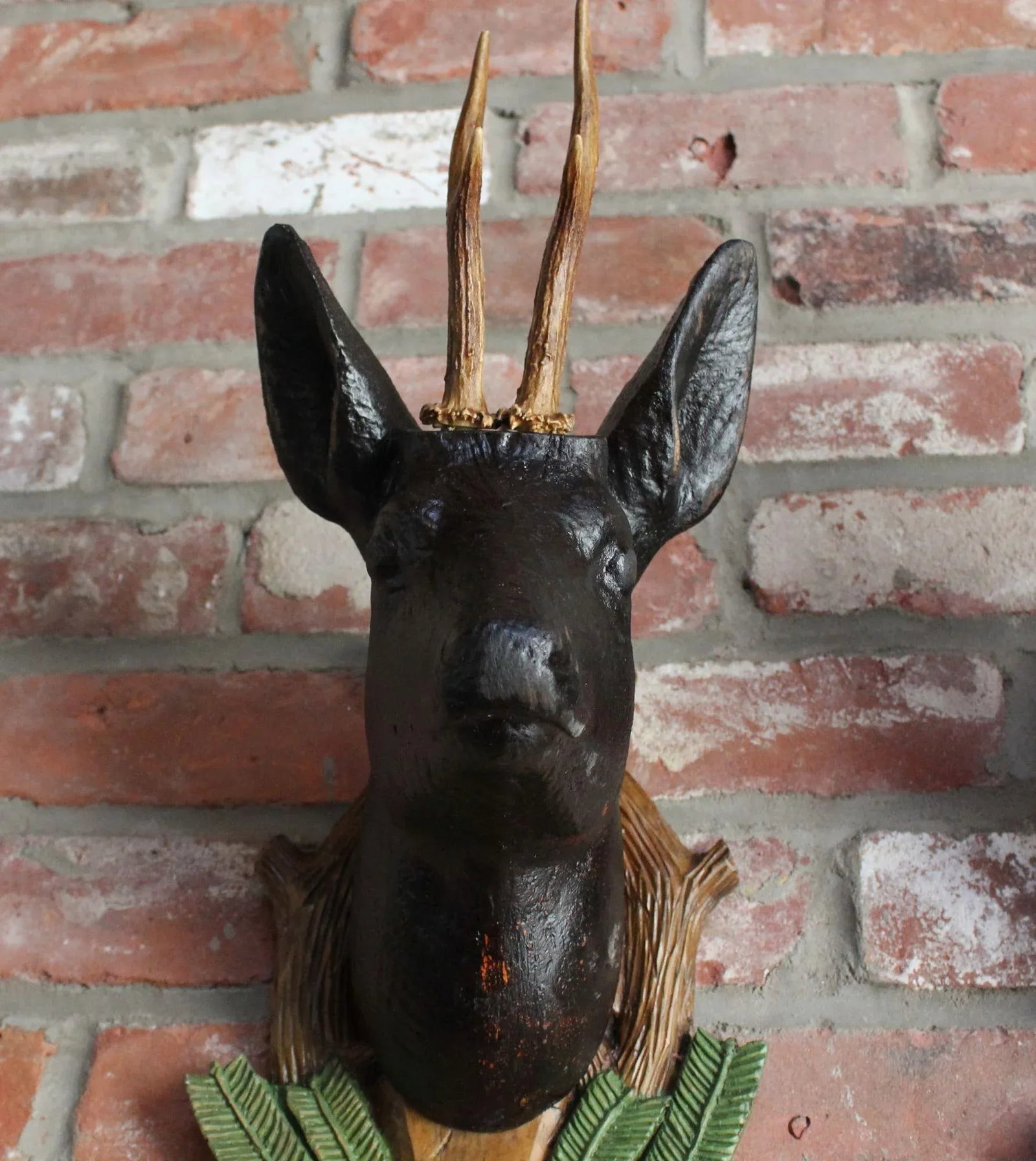 Pair of Vintage German Carved Black Forest Mounted Deer Wall Sculptures - 6