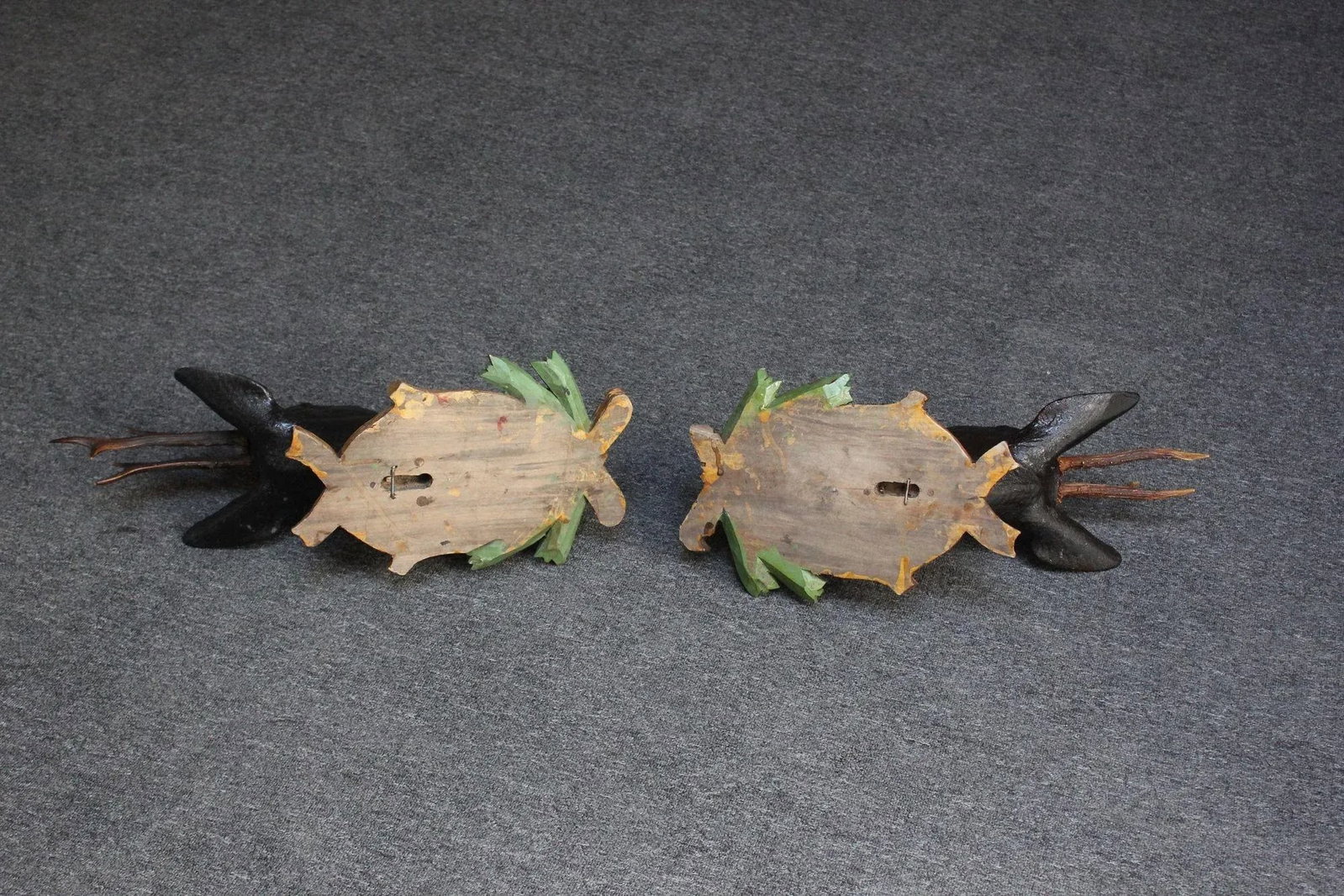 Pair of Vintage German Carved Black Forest Mounted Deer Wall Sculptures - 8