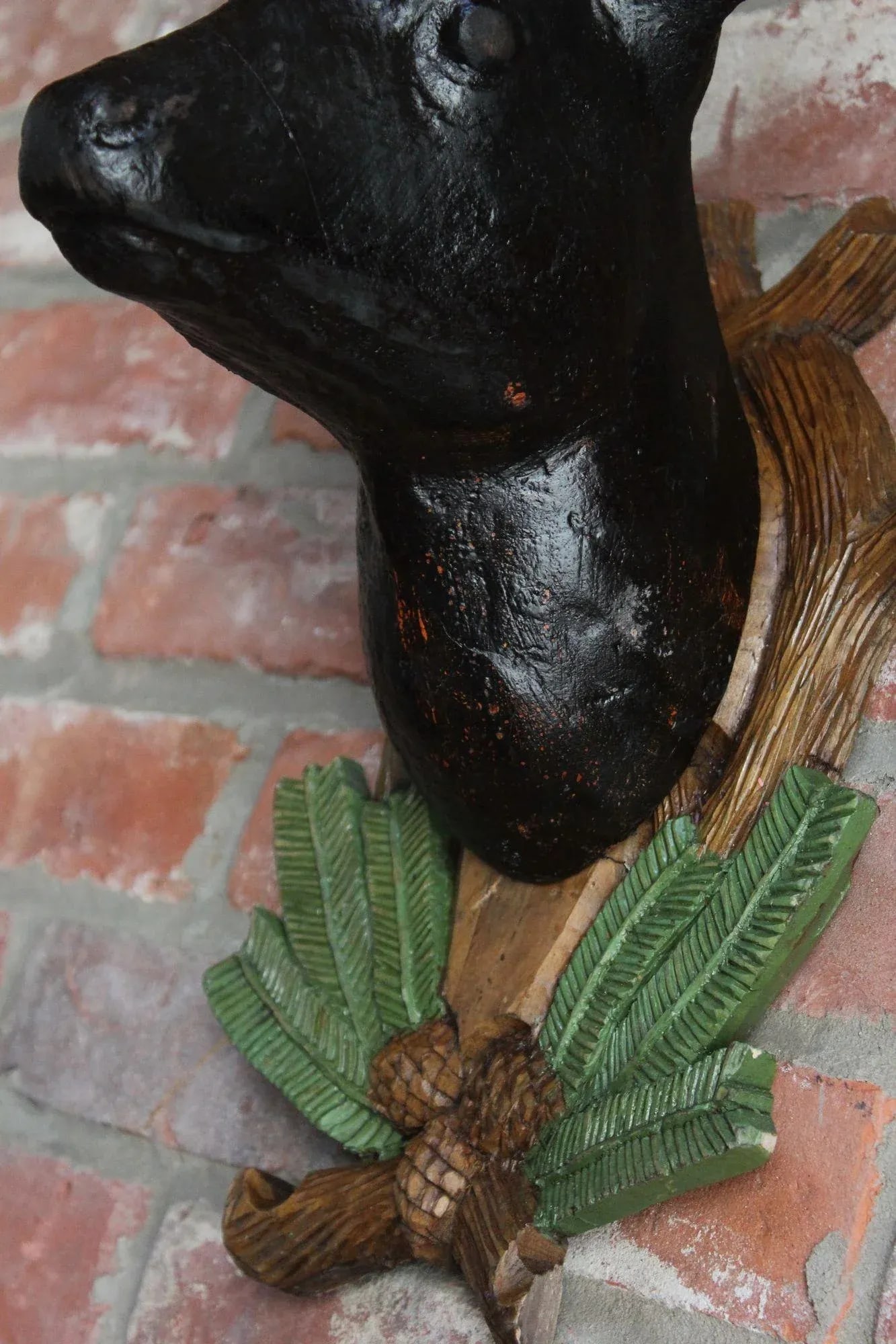 Pair of Vintage German Carved Black Forest Mounted Deer Wall Sculptures - 9