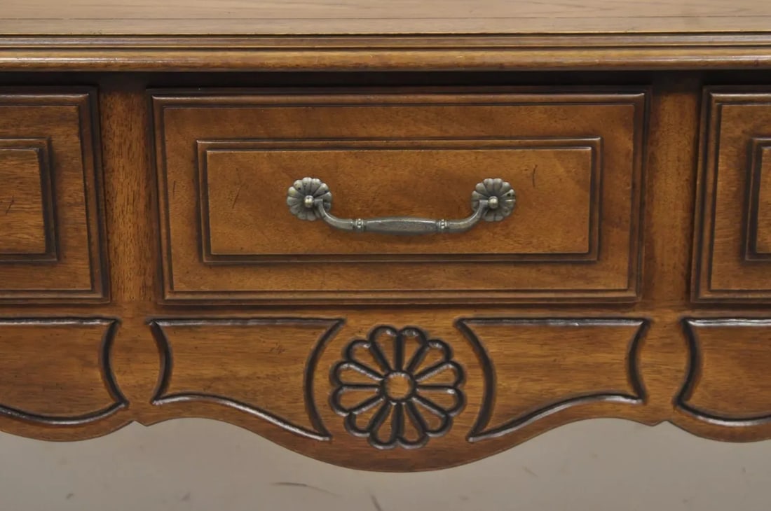 Century French Country Provincial Style Carved Oak & Pecan Wood Sideboard Buffet - 3