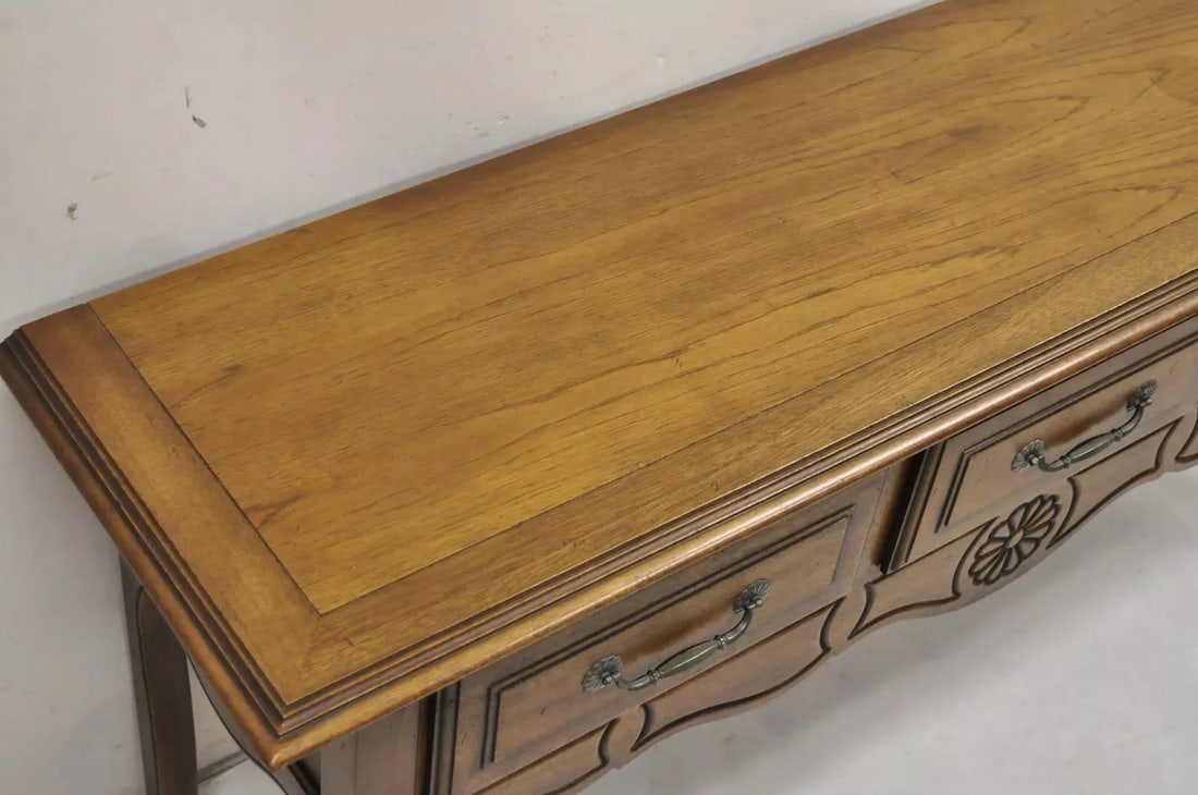 Century French Country Provincial Style Carved Oak & Pecan Wood Sideboard Buffet - 6