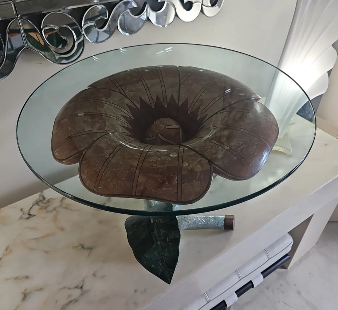 1990s Maitland Smith Tessellated Stone Flower Side Table - 2