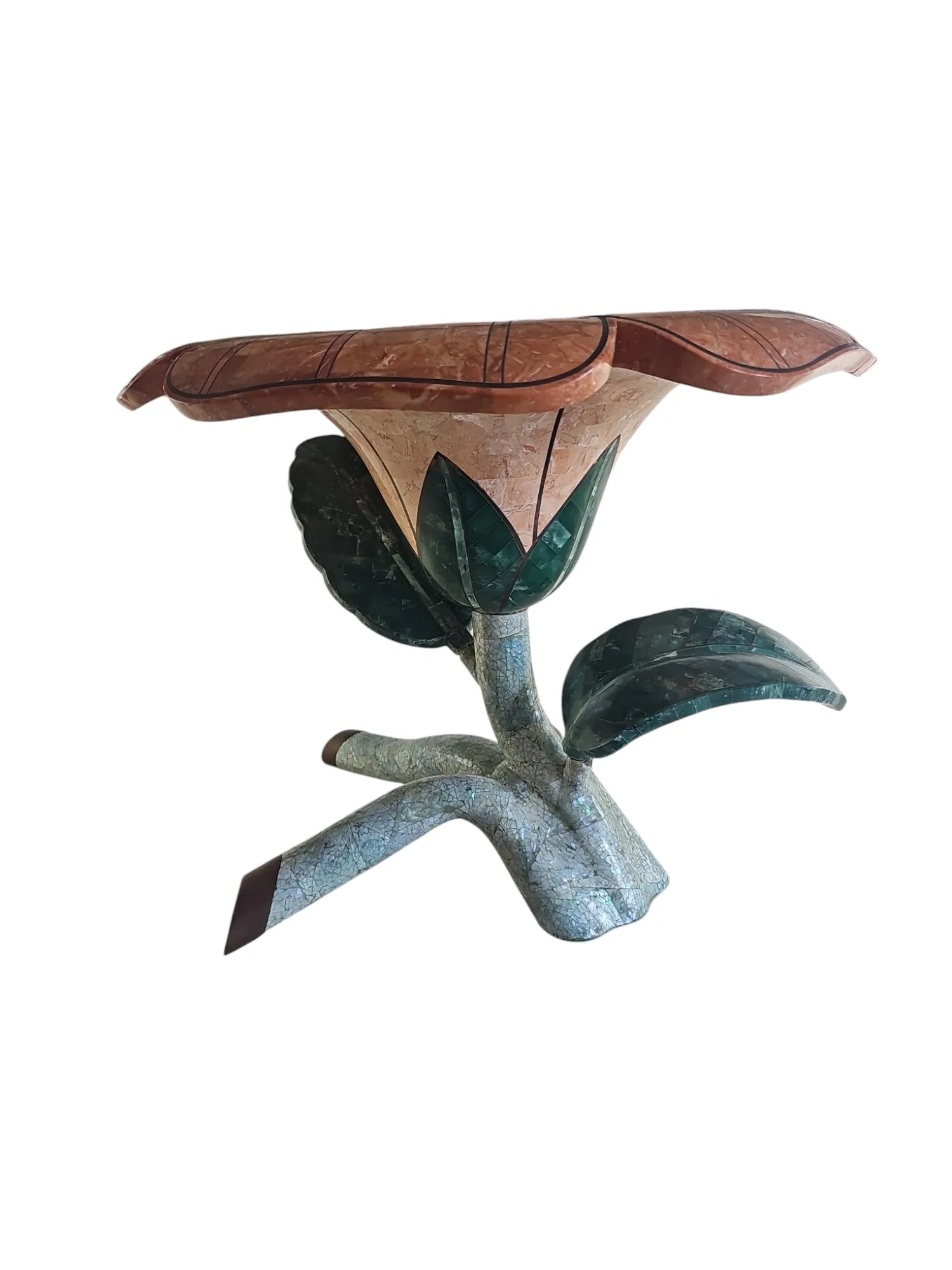 1990s Maitland Smith Tessellated Stone Flower Side Table - 4