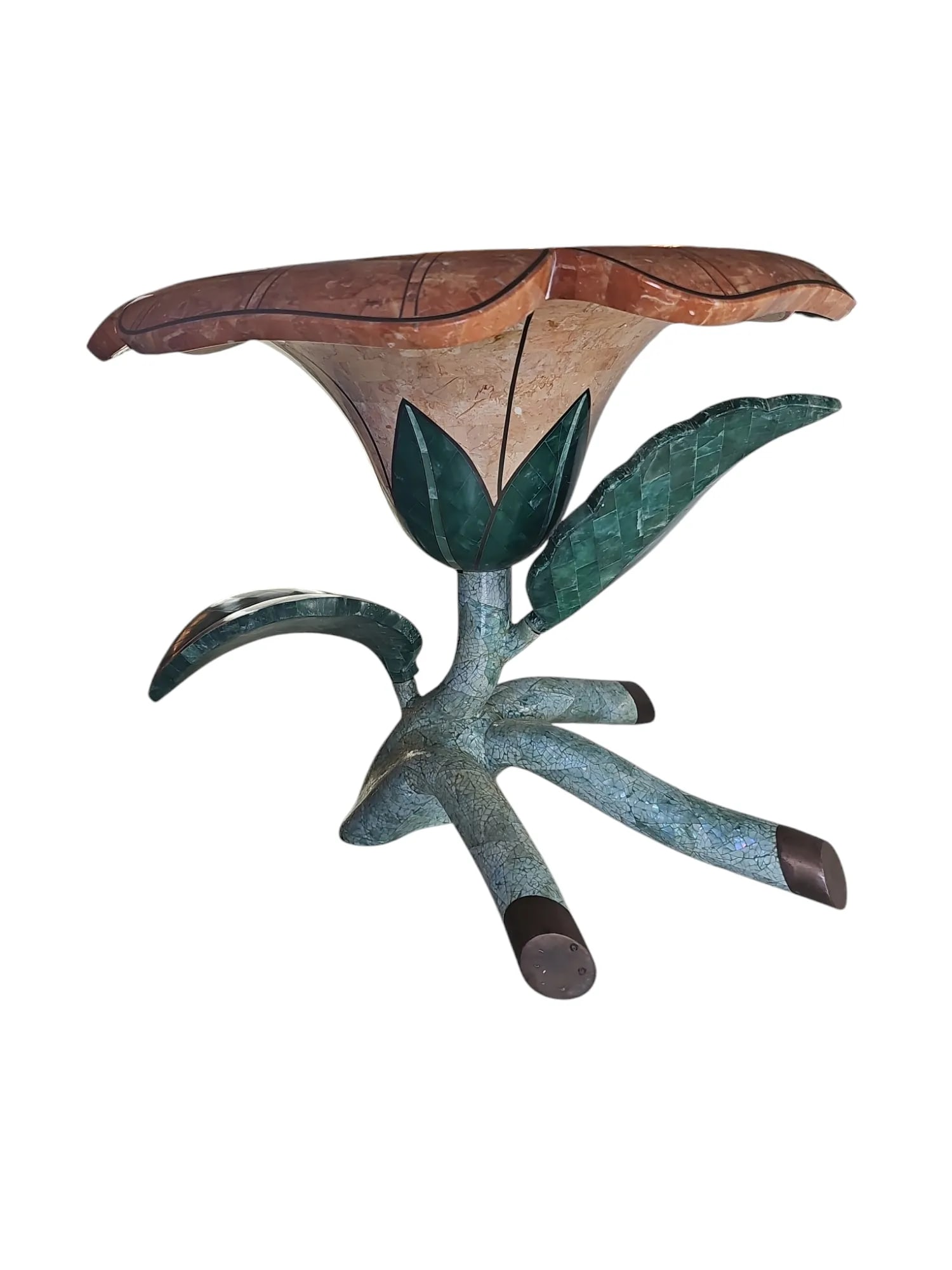 1990s Maitland Smith Tessellated Stone Flower Side Table - 6