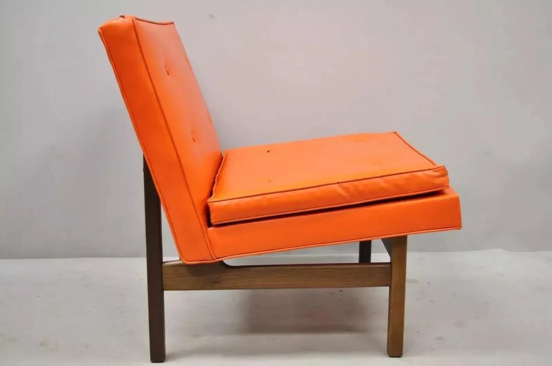 Mid 20th Century Milo Baughman Thayer Coggin Mid Century Modern Orange Teak & Vinyl Lounge Chair - 2