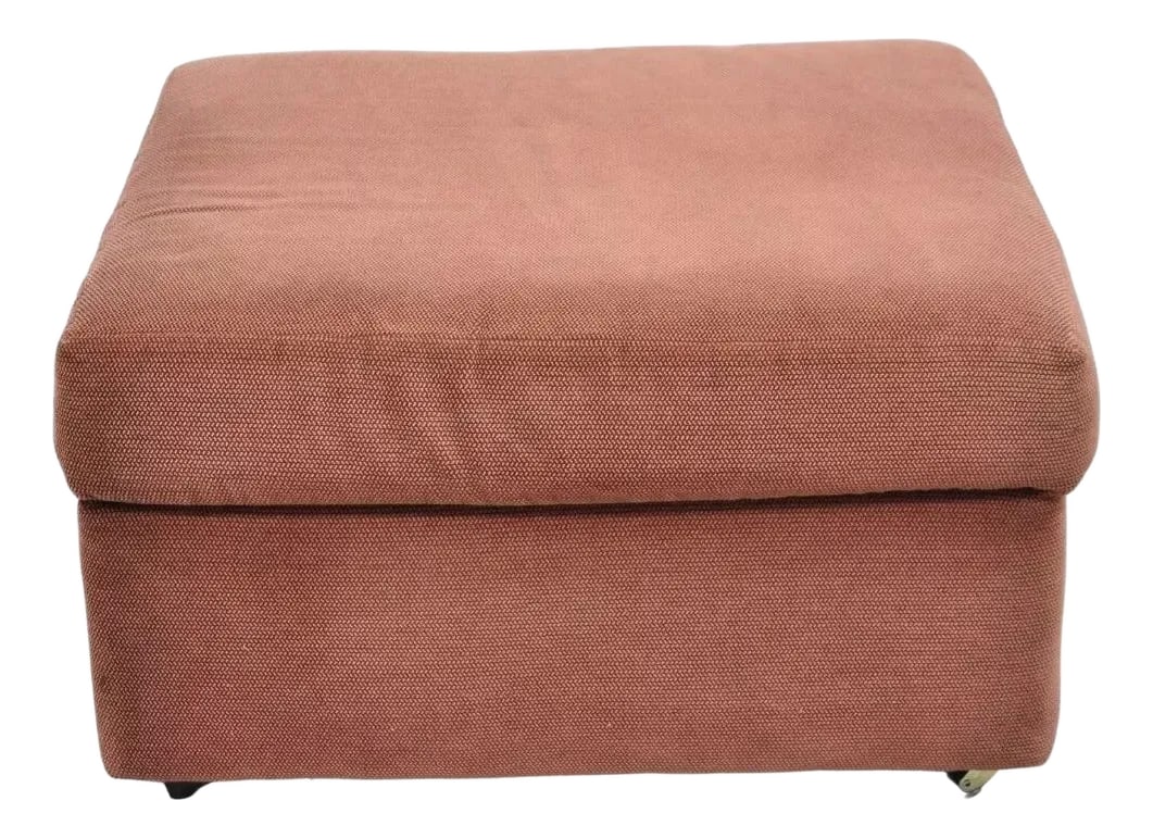 Late 20th Century Vintage Thayer Coggin Modern Upholstered Mauve Color Ottoman on Wheels: Vintage Thayer Coggin Modern Upholstered Mauve Color Ottoman Footstool on Wheels. Age: Late 20th Century. Measurements: 16" H x 27" W x 24" D. Condition: Alterations: Original Condition Unaltered
