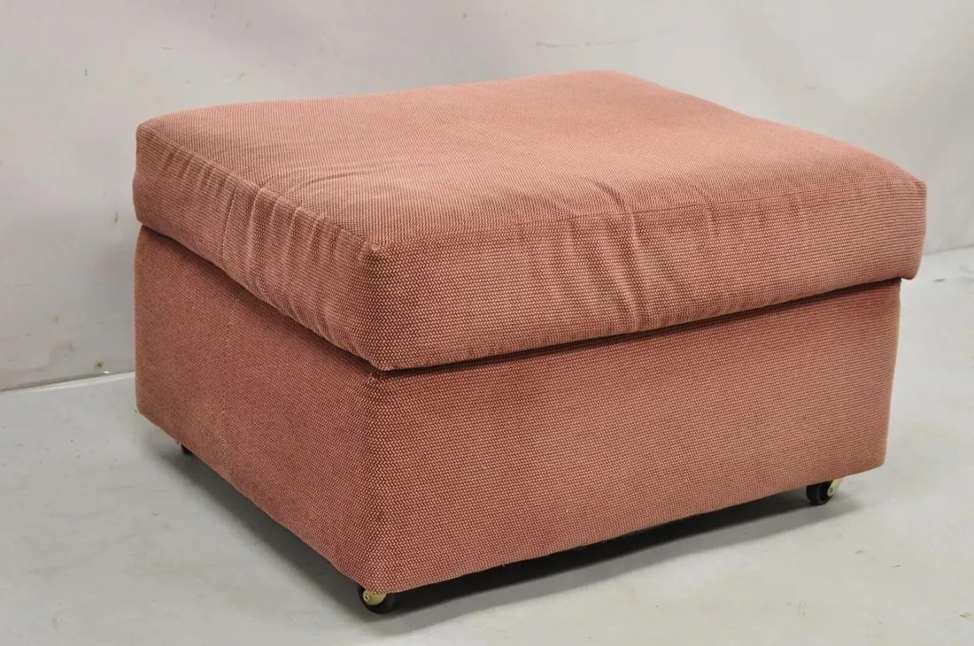 Late 20th Century Vintage Thayer Coggin Modern Upholstered Mauve Color Ottoman on Wheels - 2