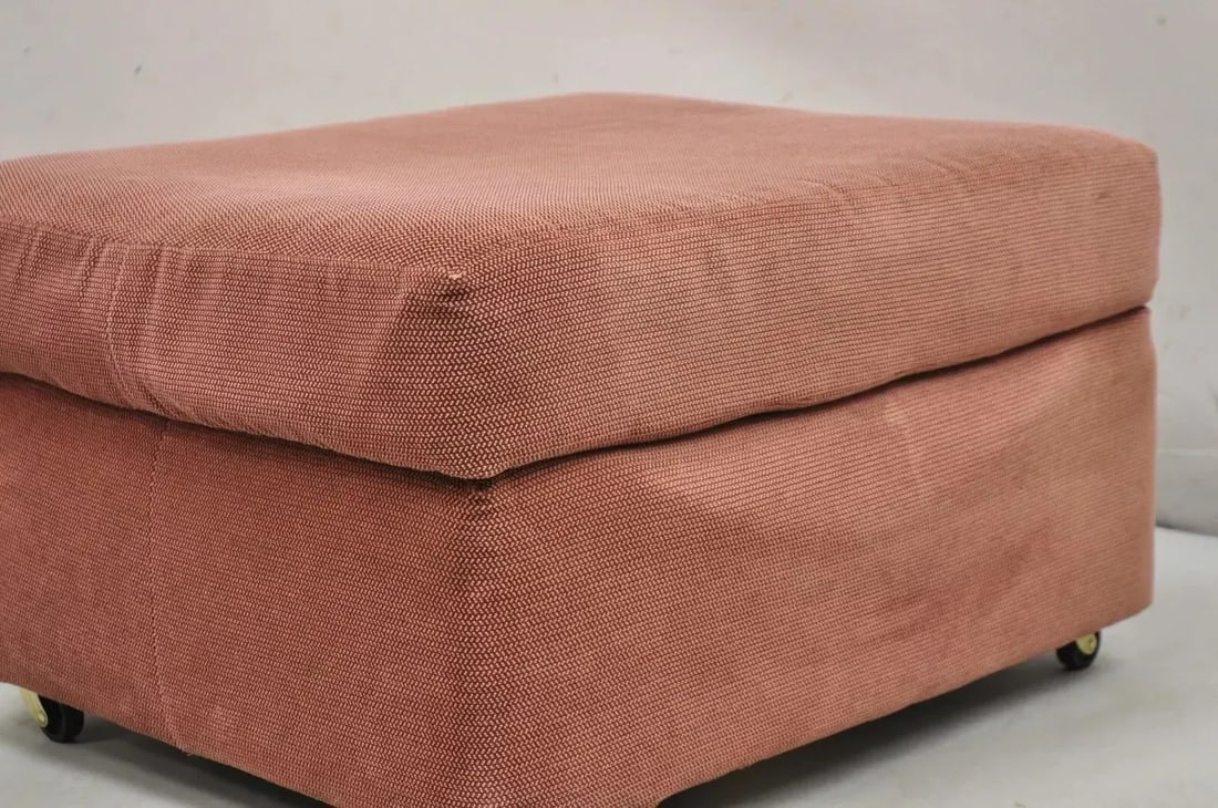 Late 20th Century Vintage Thayer Coggin Modern Upholstered Mauve Color Ottoman on Wheels - 7