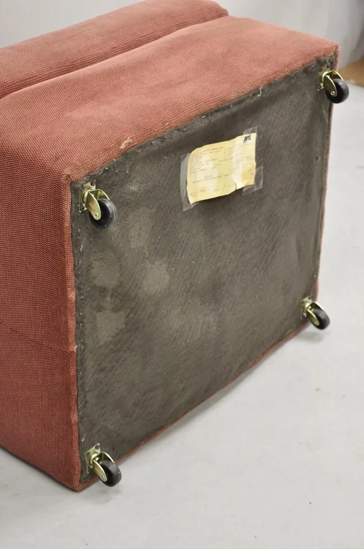 Late 20th Century Vintage Thayer Coggin Modern Upholstered Mauve Color Ottoman on Wheels - 9