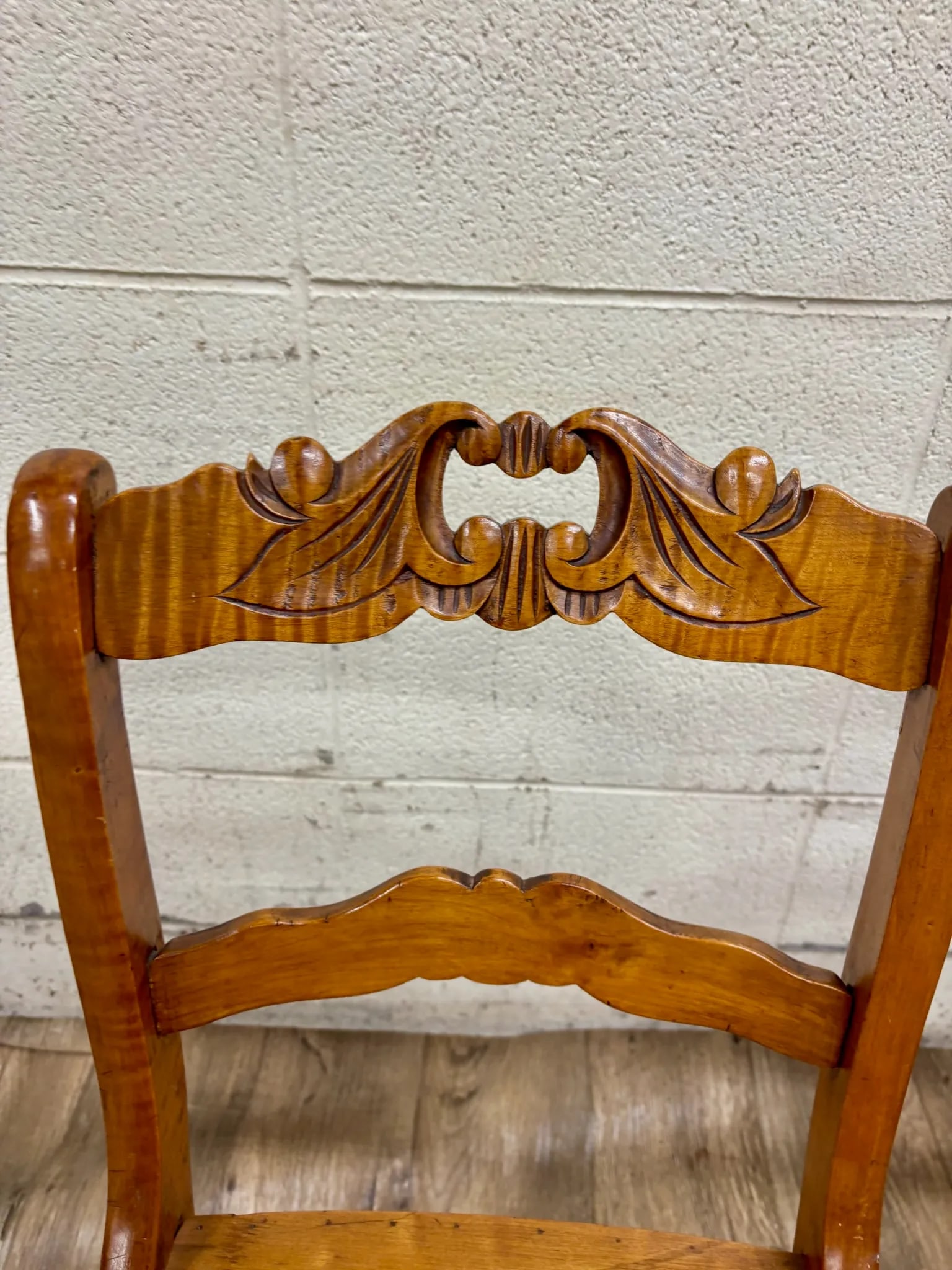 Antique Carved Walnut Ladderback Cane Seat Carved Dining Chairs - Pair - 5
