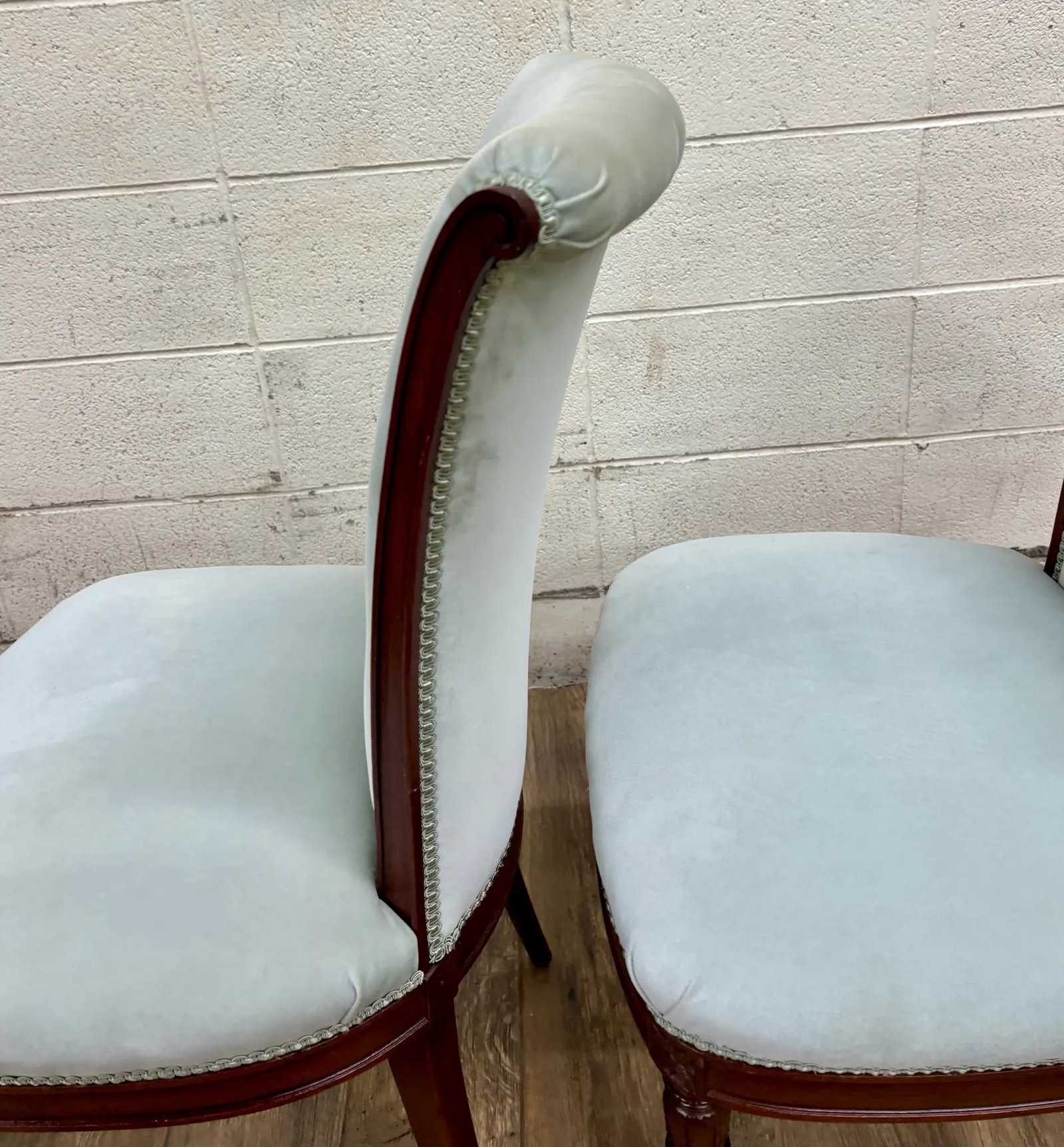 Antique French Louis XVI Style Blue Velvet Upholstered Dining Chairs - 11