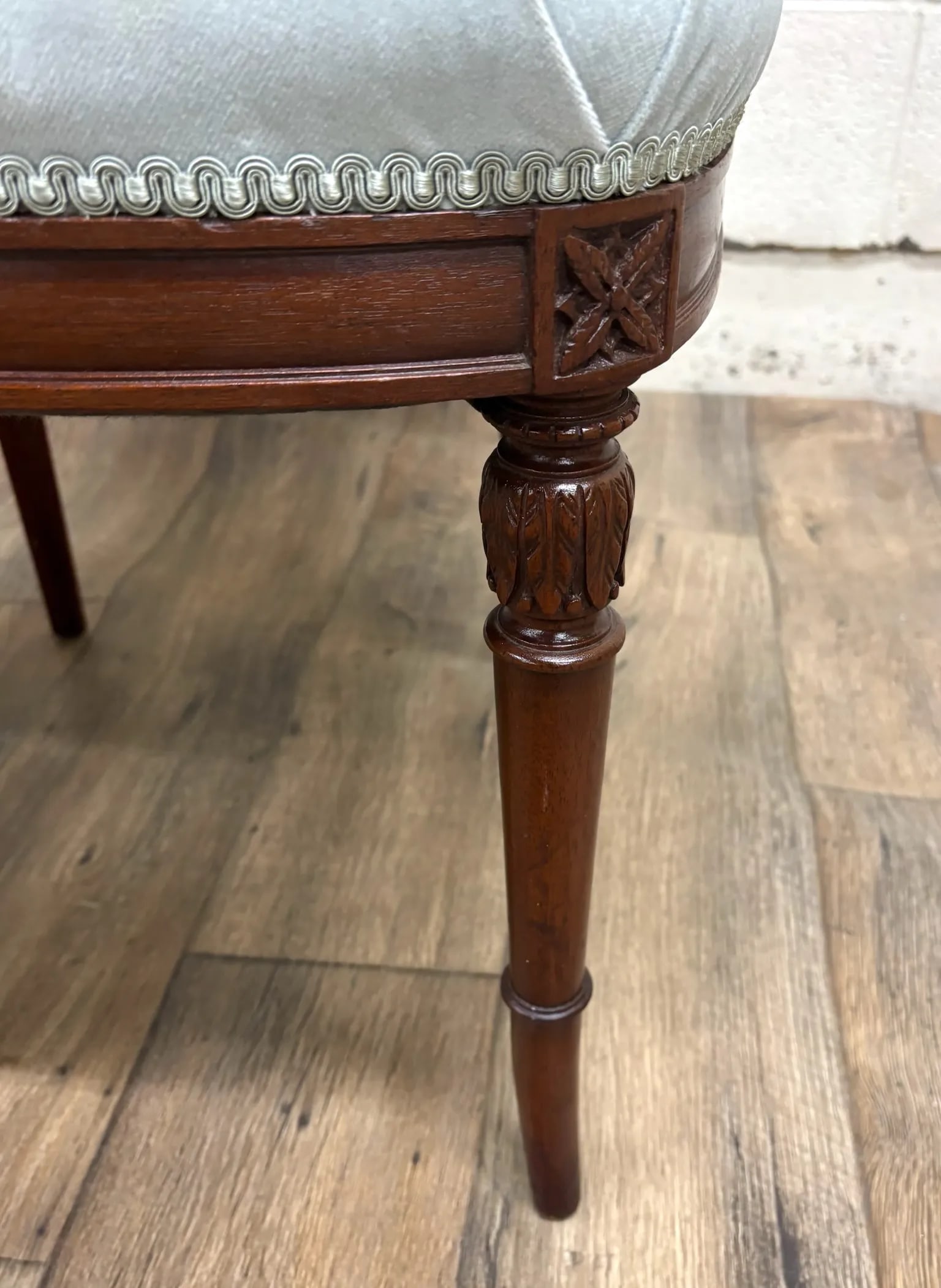 Antique French Louis XVI Style Blue Velvet Upholstered Dining Chairs - 5