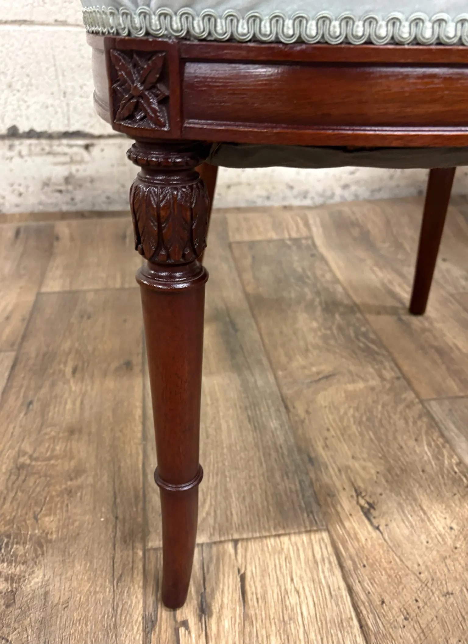 Antique French Louis XVI Style Blue Velvet Upholstered Dining Chairs - 6