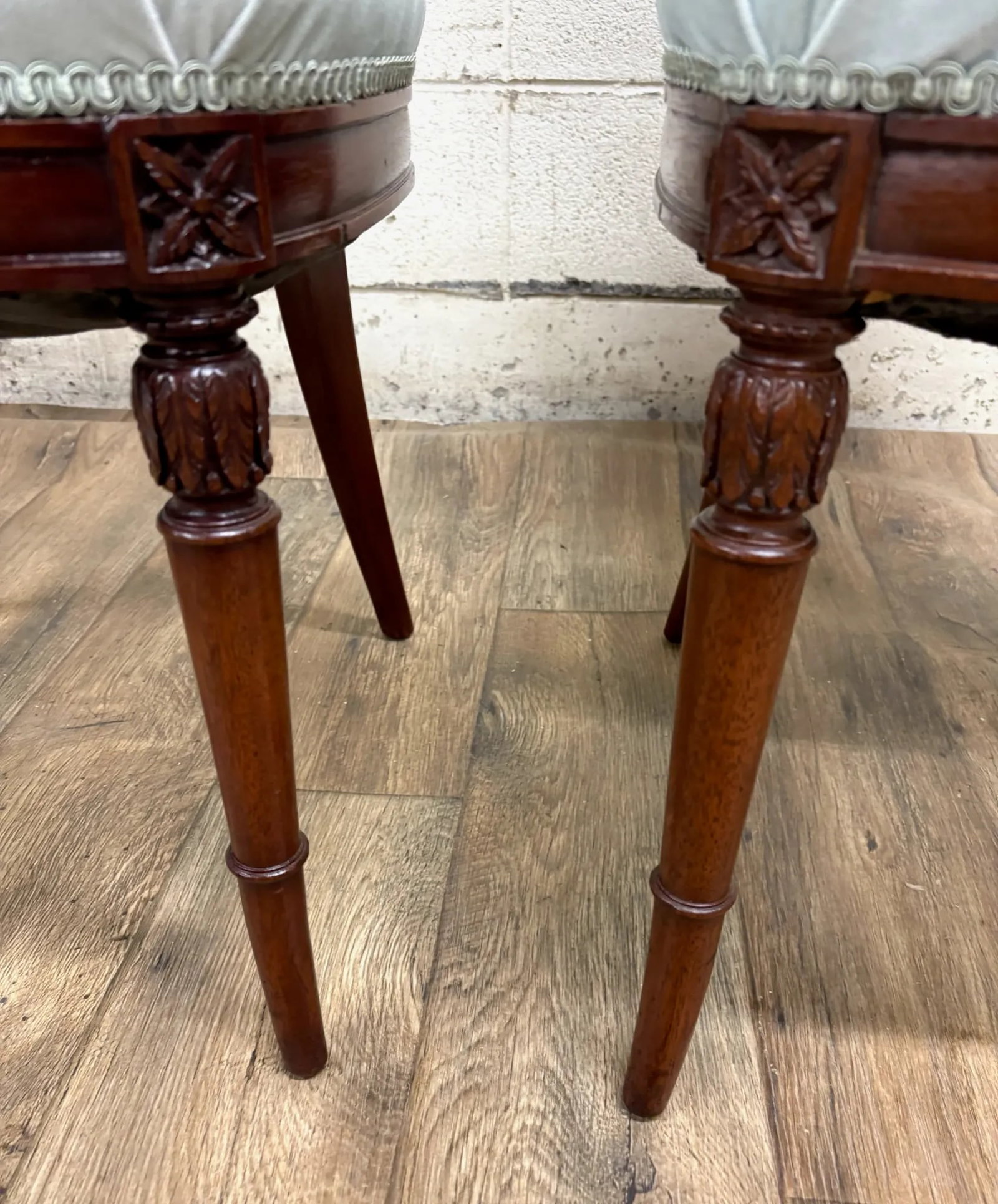 Antique French Louis XVI Style Blue Velvet Upholstered Dining Chairs - 7