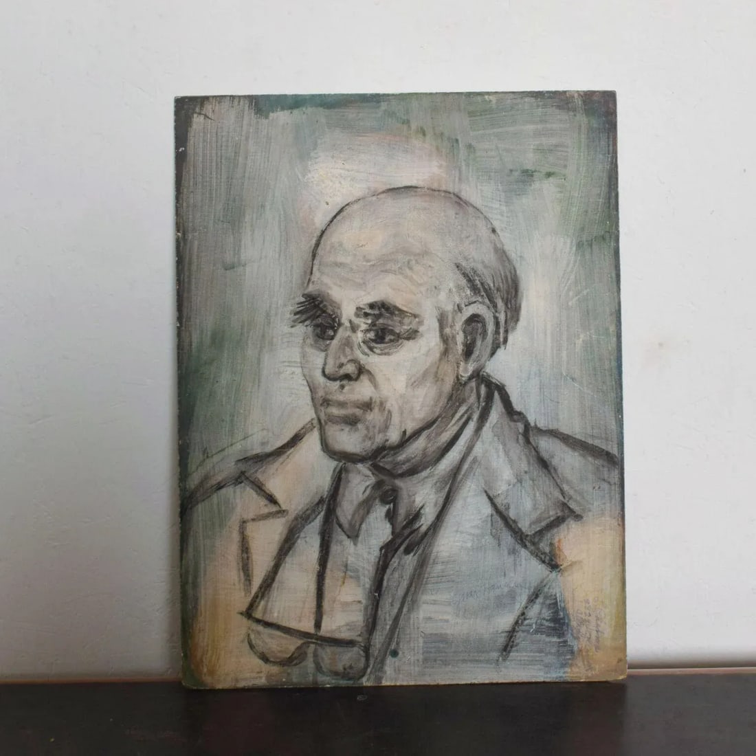 Danish Oil Portrait Midcentury Art Distinguished Gentleman 1970s - 10