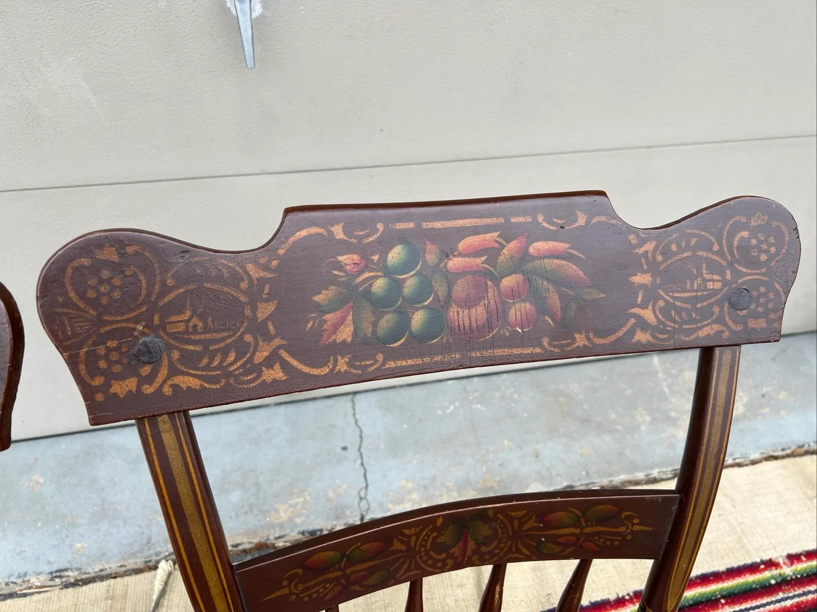 Pair of Antique Folk Art Paint Decorated Kitchen Windsor Chairs, 1850's - 12