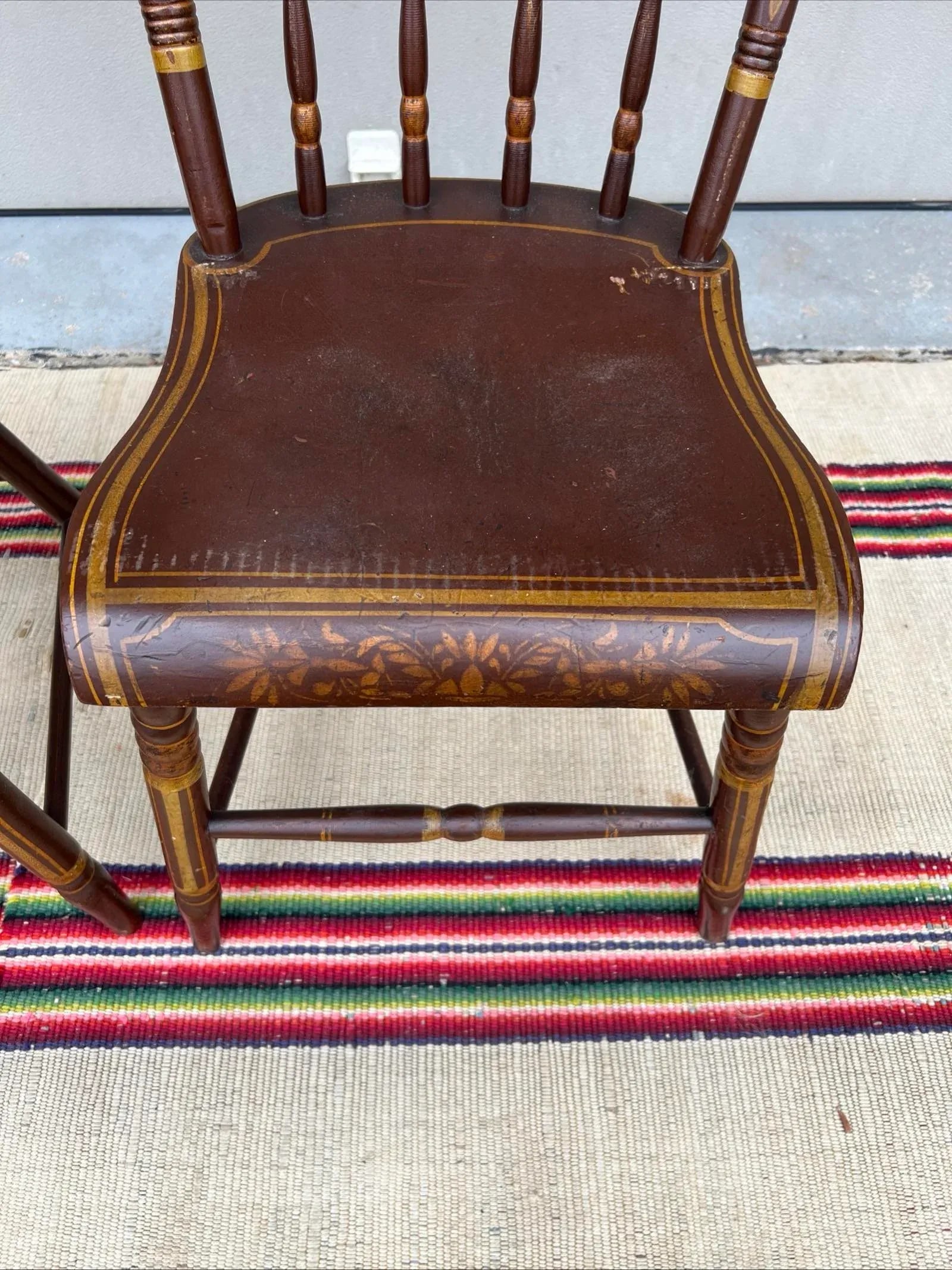 Pair of Antique Folk Art Paint Decorated Kitchen Windsor Chairs, 1850's - 2