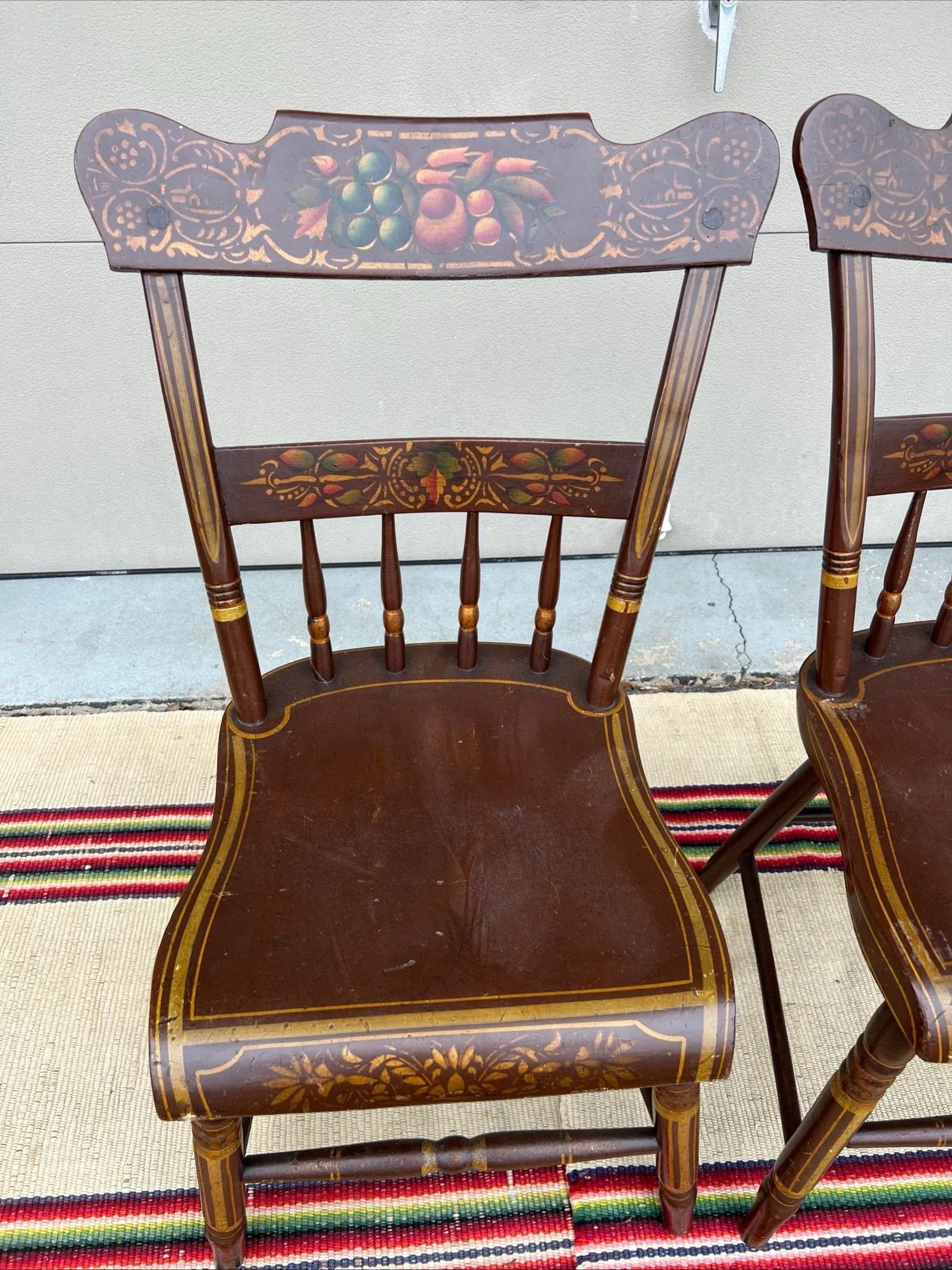 Pair of Antique Folk Art Paint Decorated Kitchen Windsor Chairs, 1850's - 3