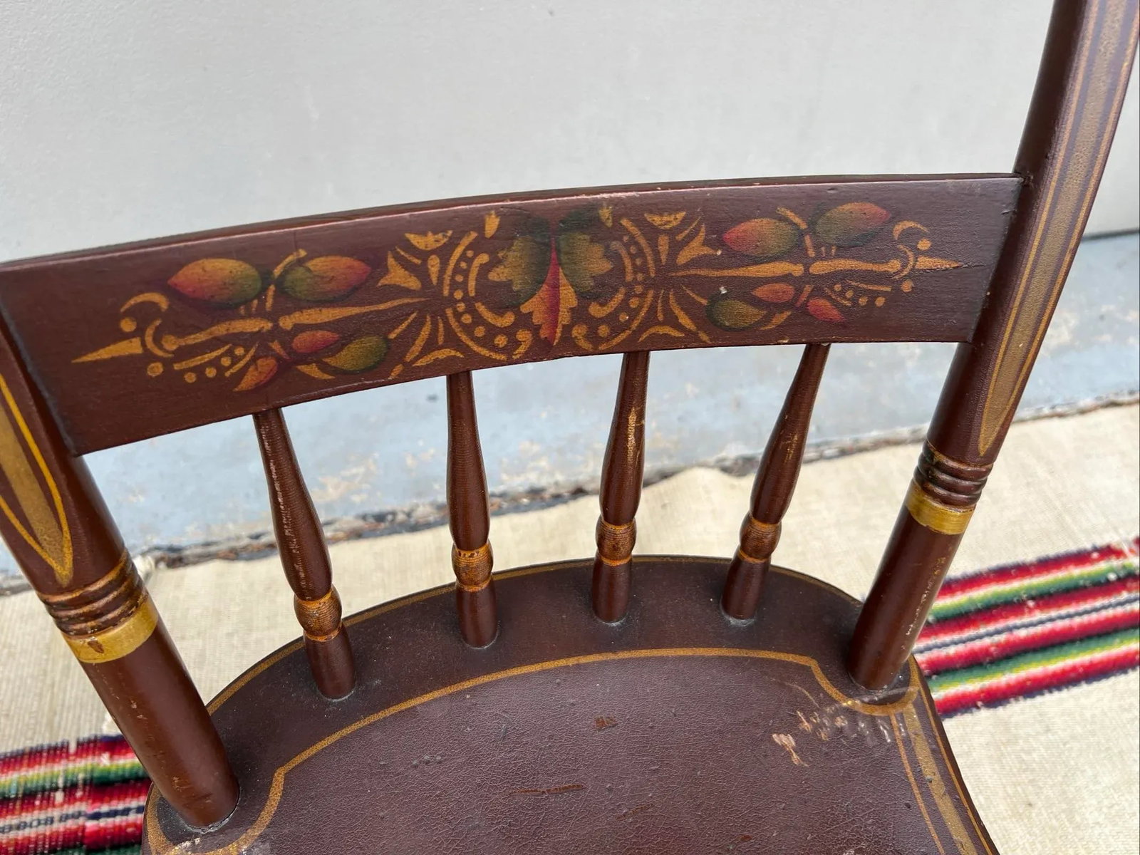Pair of Antique Folk Art Paint Decorated Kitchen Windsor Chairs, 1850's - 4