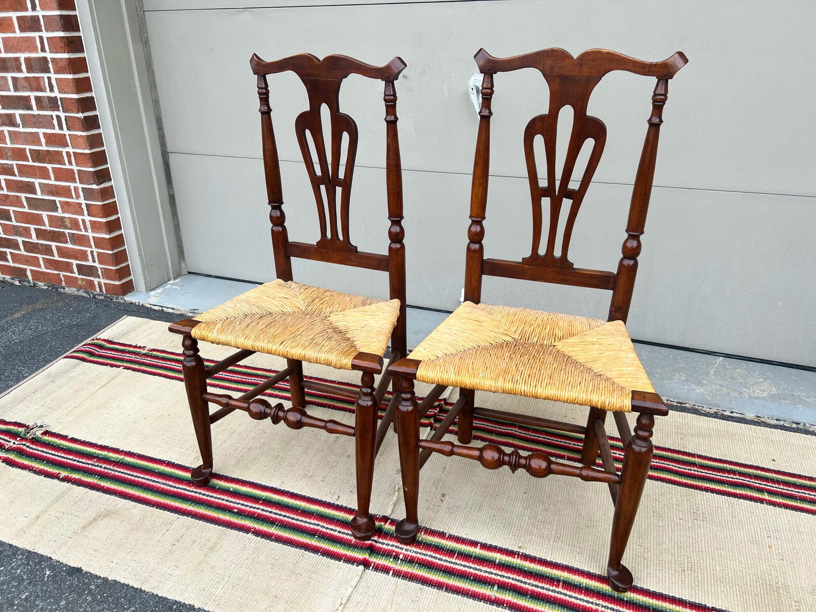 A Pair of Country Queen Anne Rush Seat Side Chairs, Hudson Valley of New York, Circa 1760's - 2