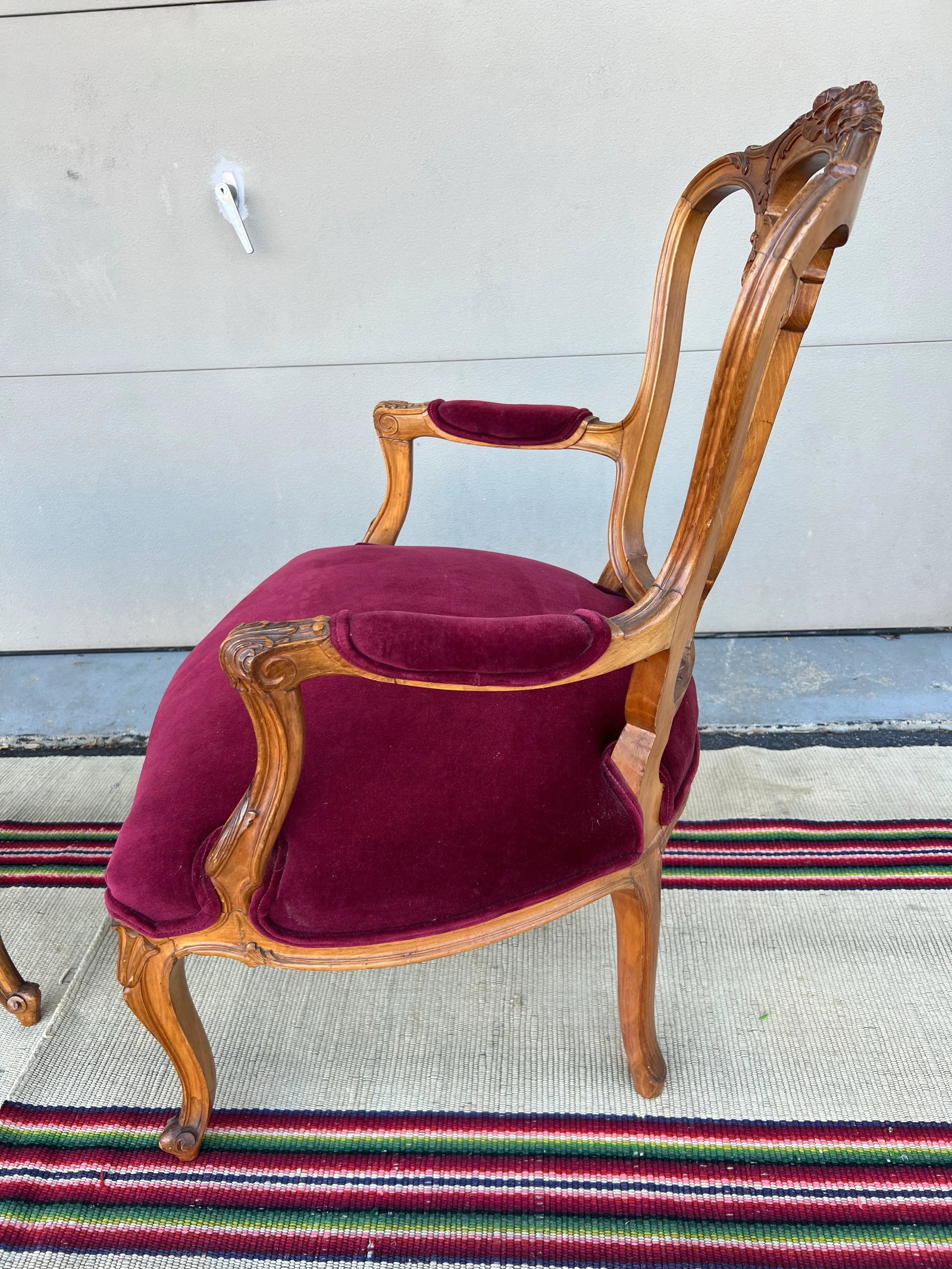 Pair of French Louis XV Style Carved Fruitwood Bergere Arm Chairs, 1950's - 10