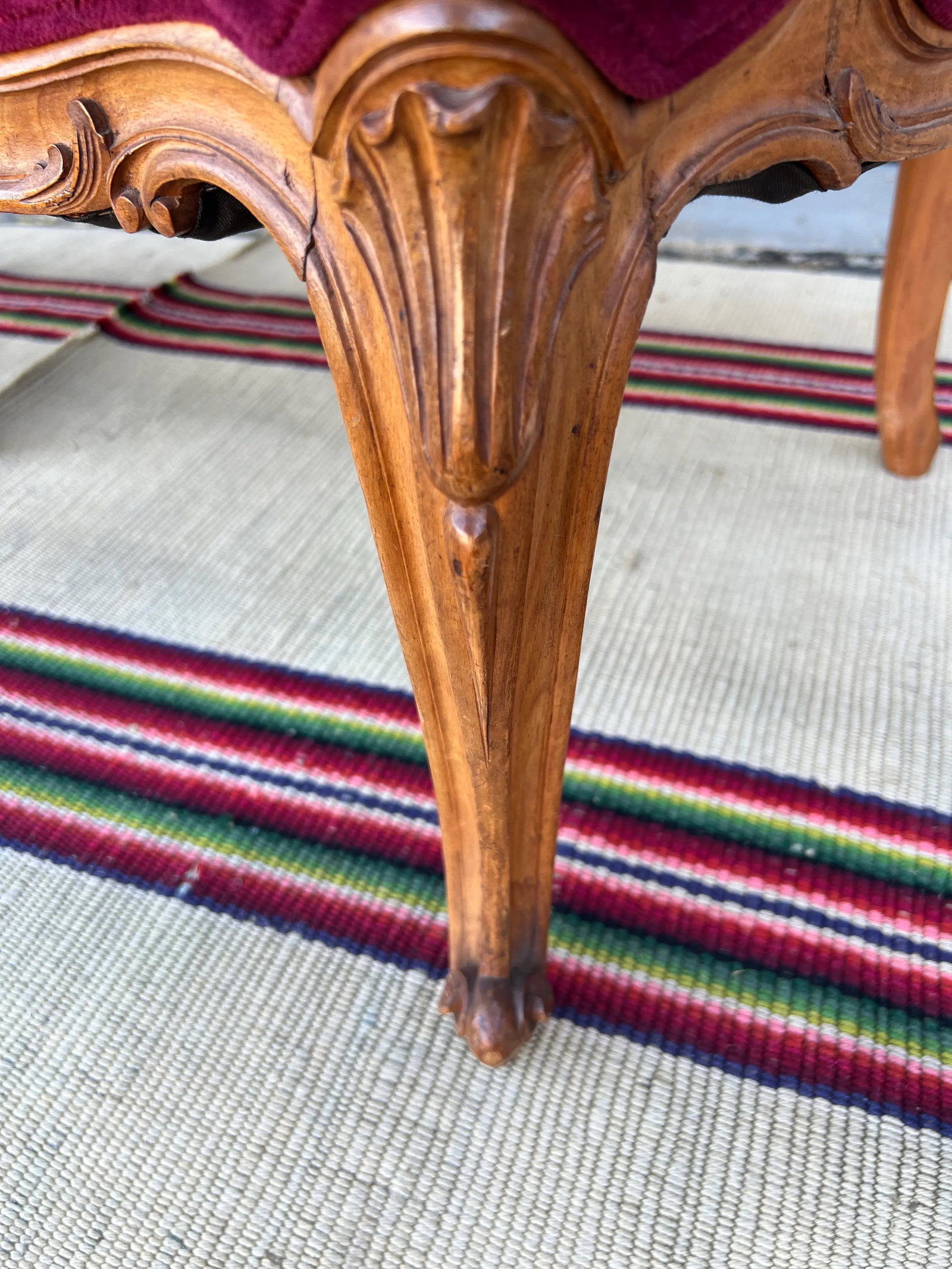 Pair of French Louis XV Style Carved Fruitwood Bergere Arm Chairs, 1950's - 11
