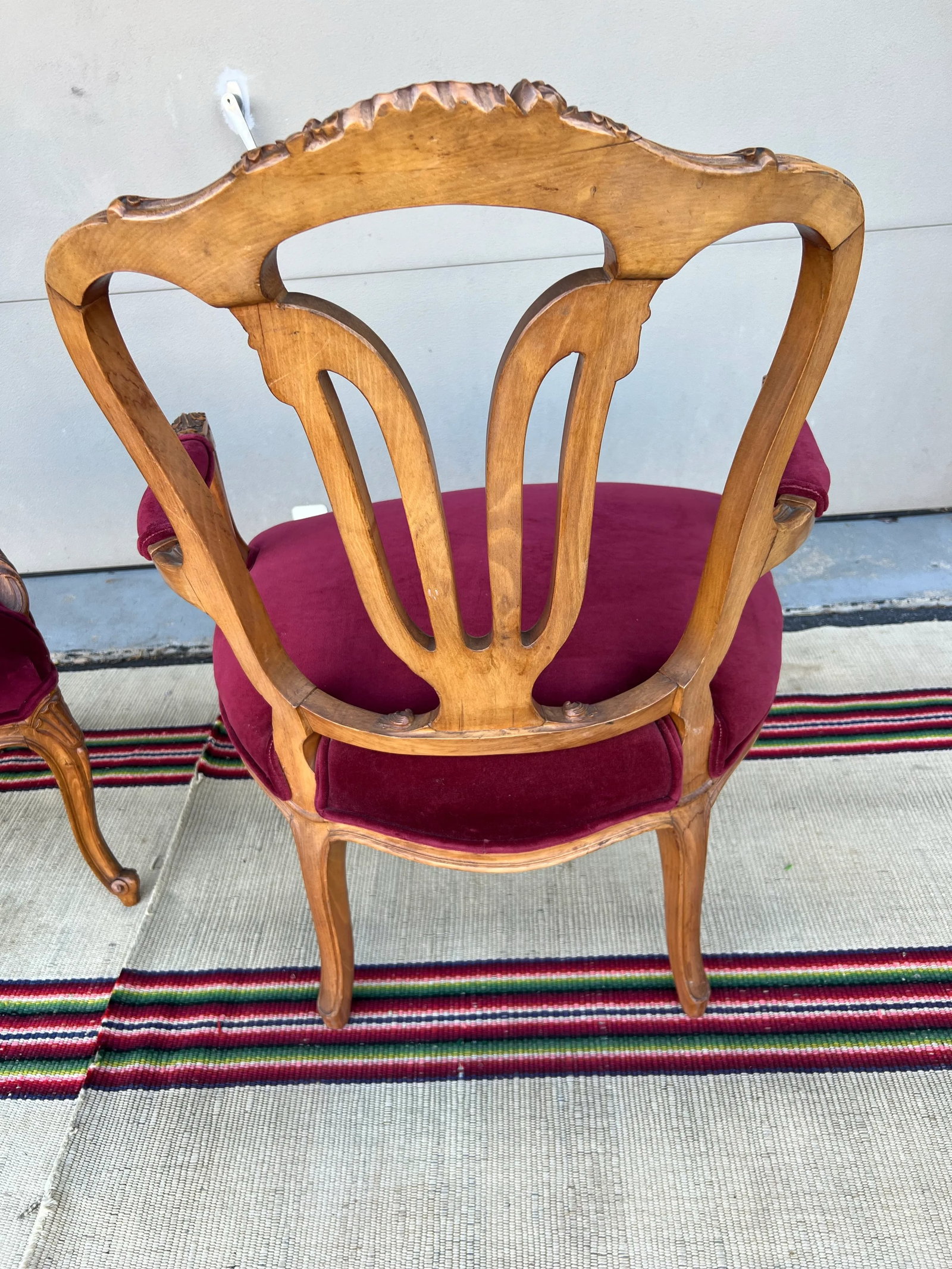 Pair of French Louis XV Style Carved Fruitwood Bergere Arm Chairs, 1950's - 12