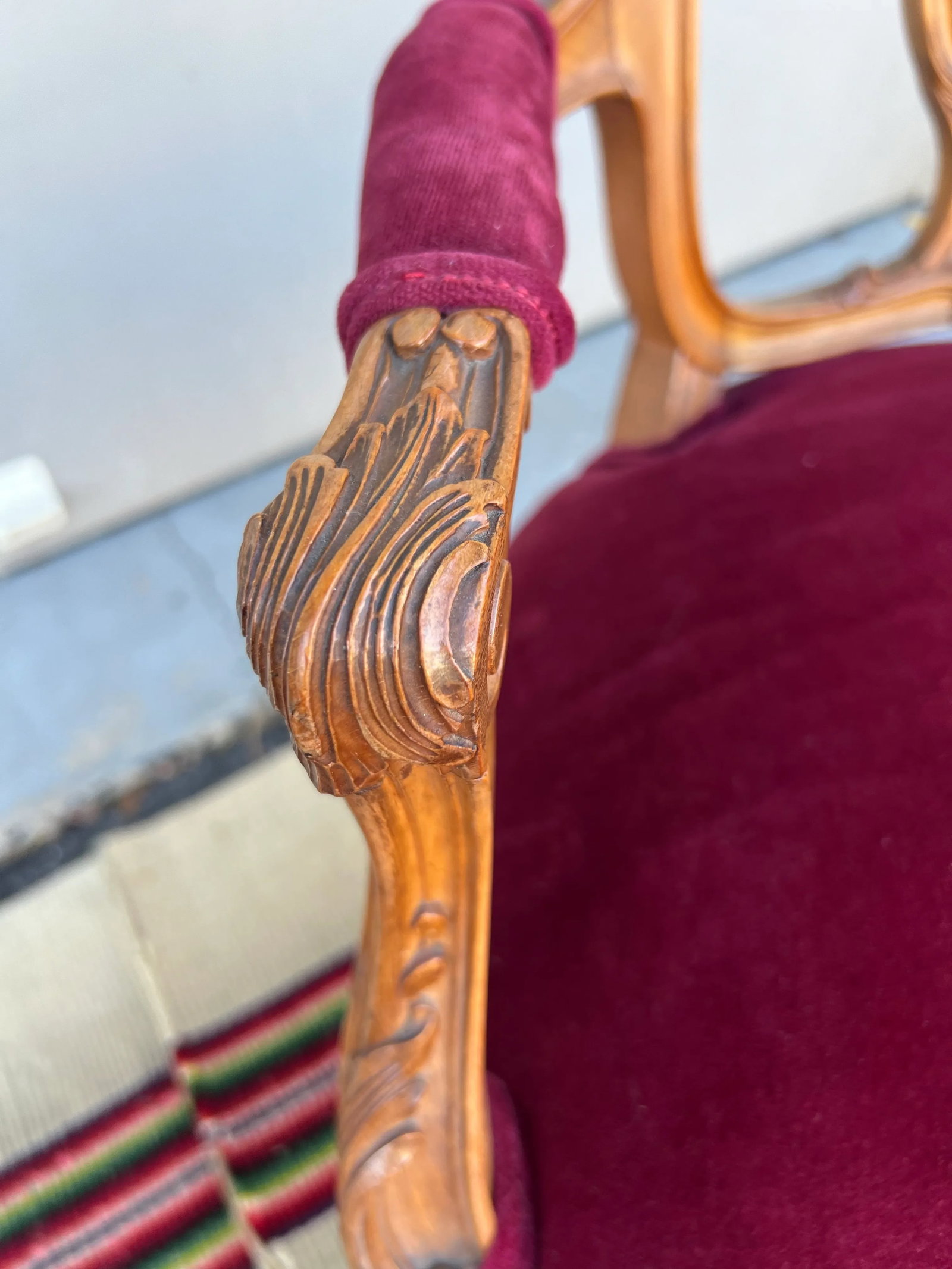 Pair of French Louis XV Style Carved Fruitwood Bergere Arm Chairs, 1950's - 4
