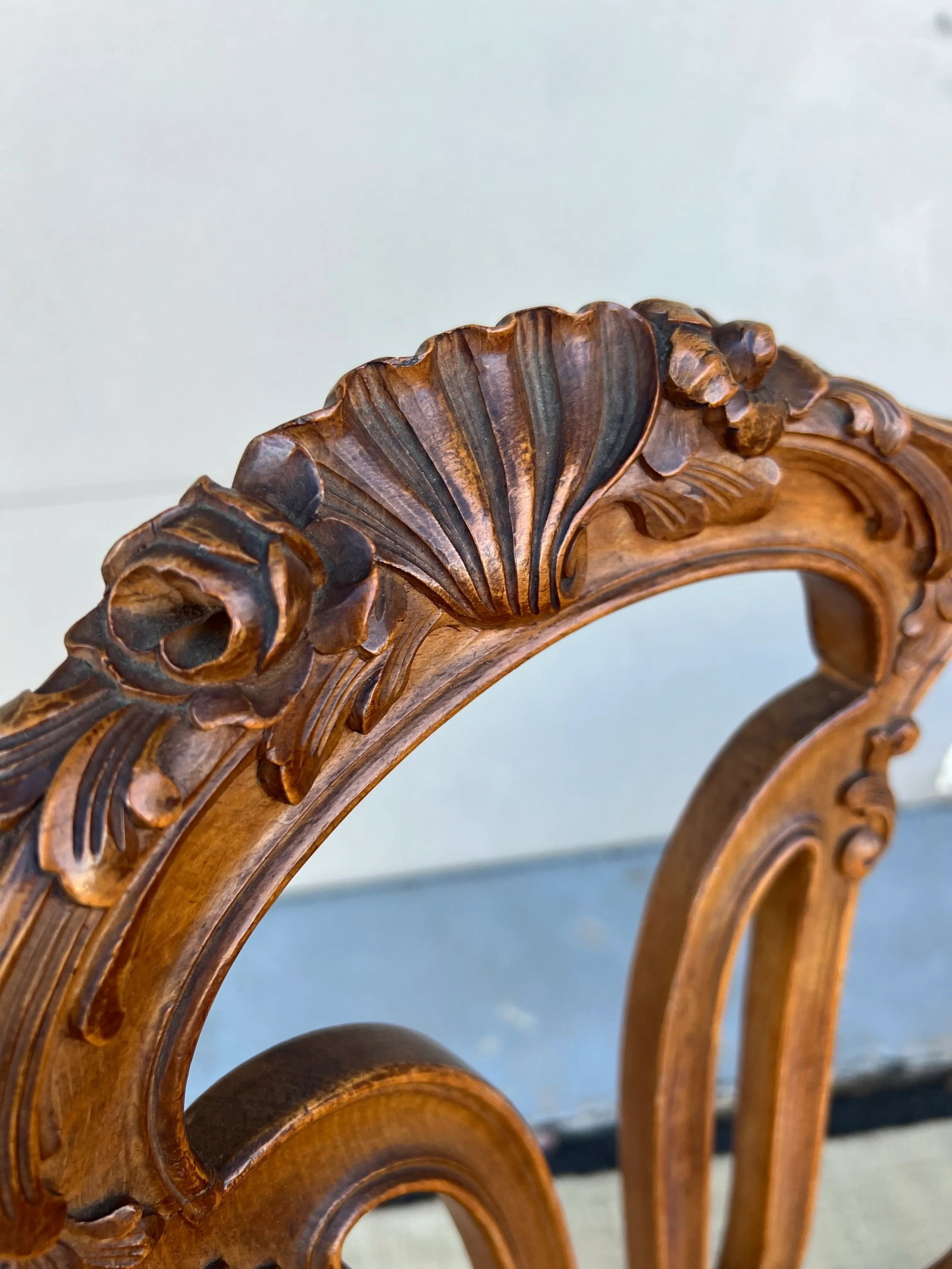 Pair of French Louis XV Style Carved Fruitwood Bergere Arm Chairs, 1950's - 5