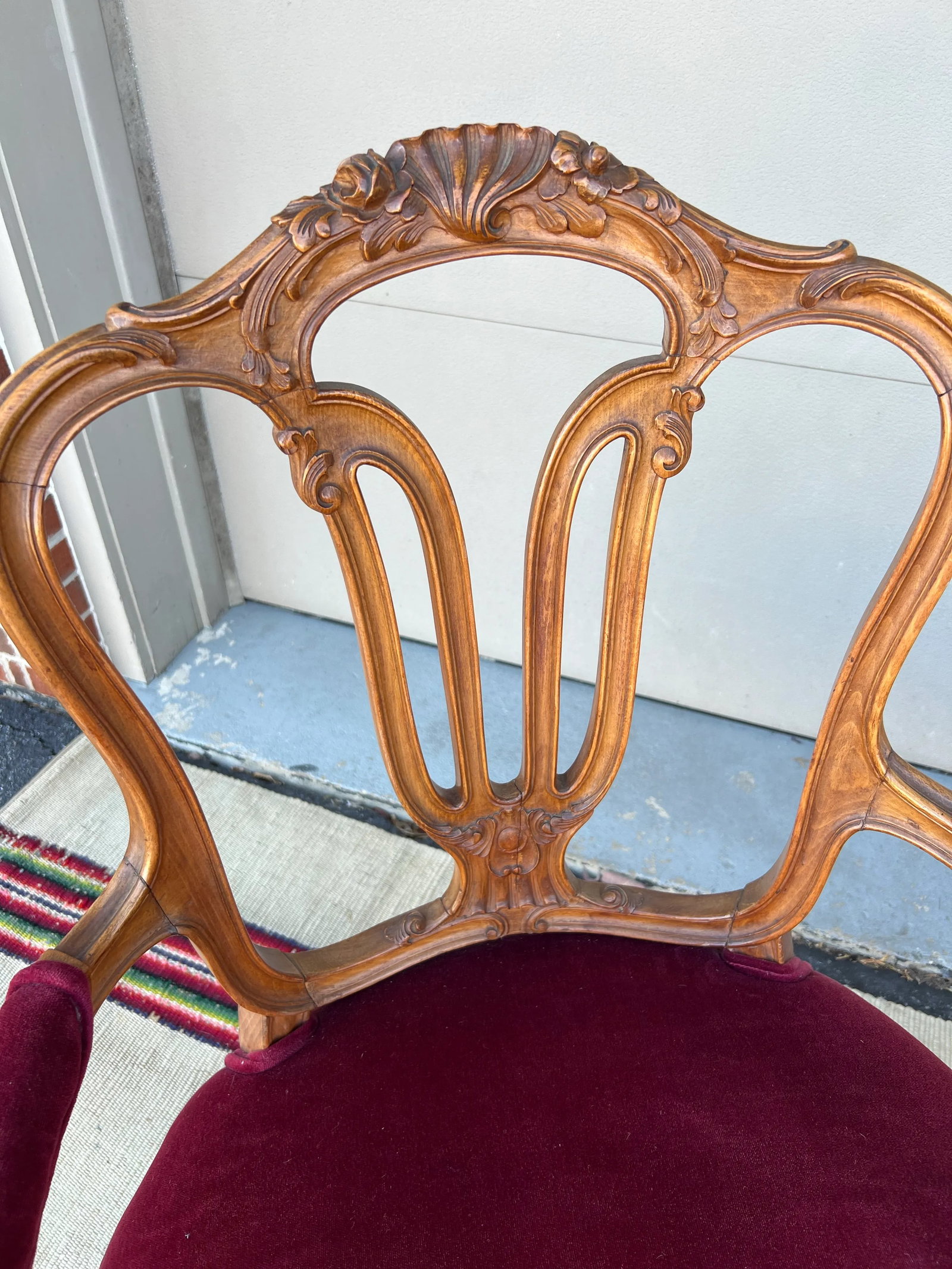 Pair of French Louis XV Style Carved Fruitwood Bergere Arm Chairs, 1950's - 6