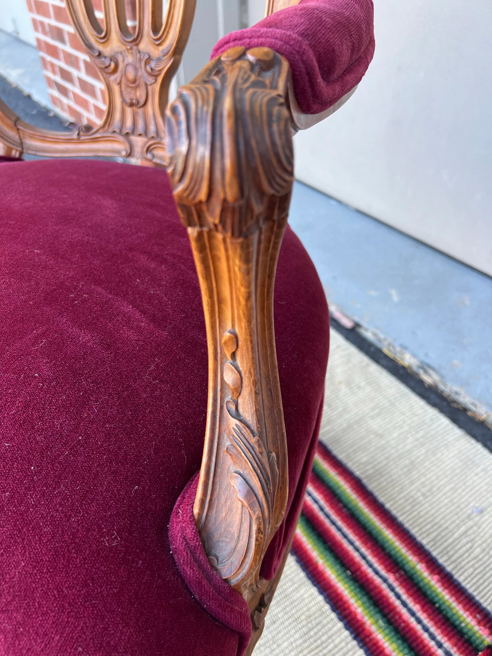 Pair of French Louis XV Style Carved Fruitwood Bergere Arm Chairs, 1950's - 7