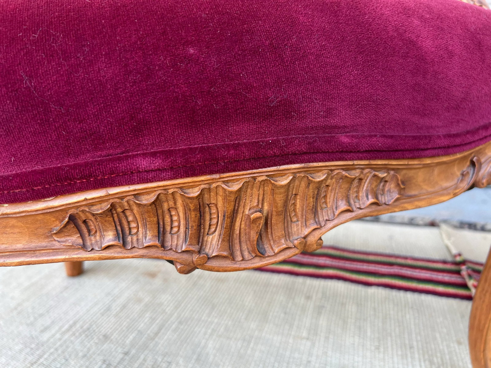 Pair of French Louis XV Style Carved Fruitwood Bergere Arm Chairs, 1950's - 8