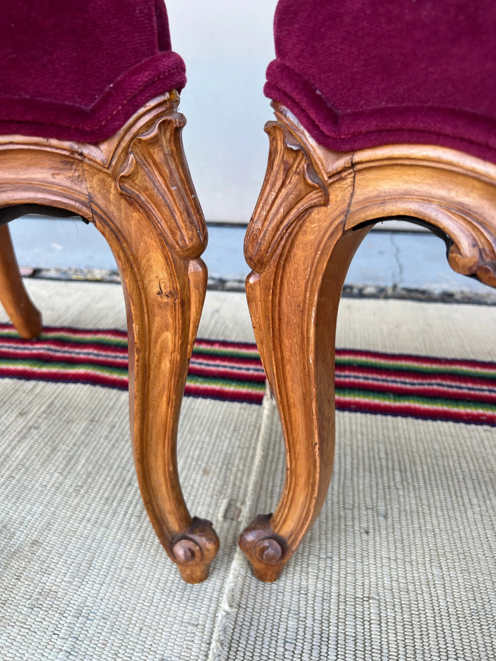 Pair of French Louis XV Style Carved Fruitwood Bergere Arm Chairs, 1950's - 9