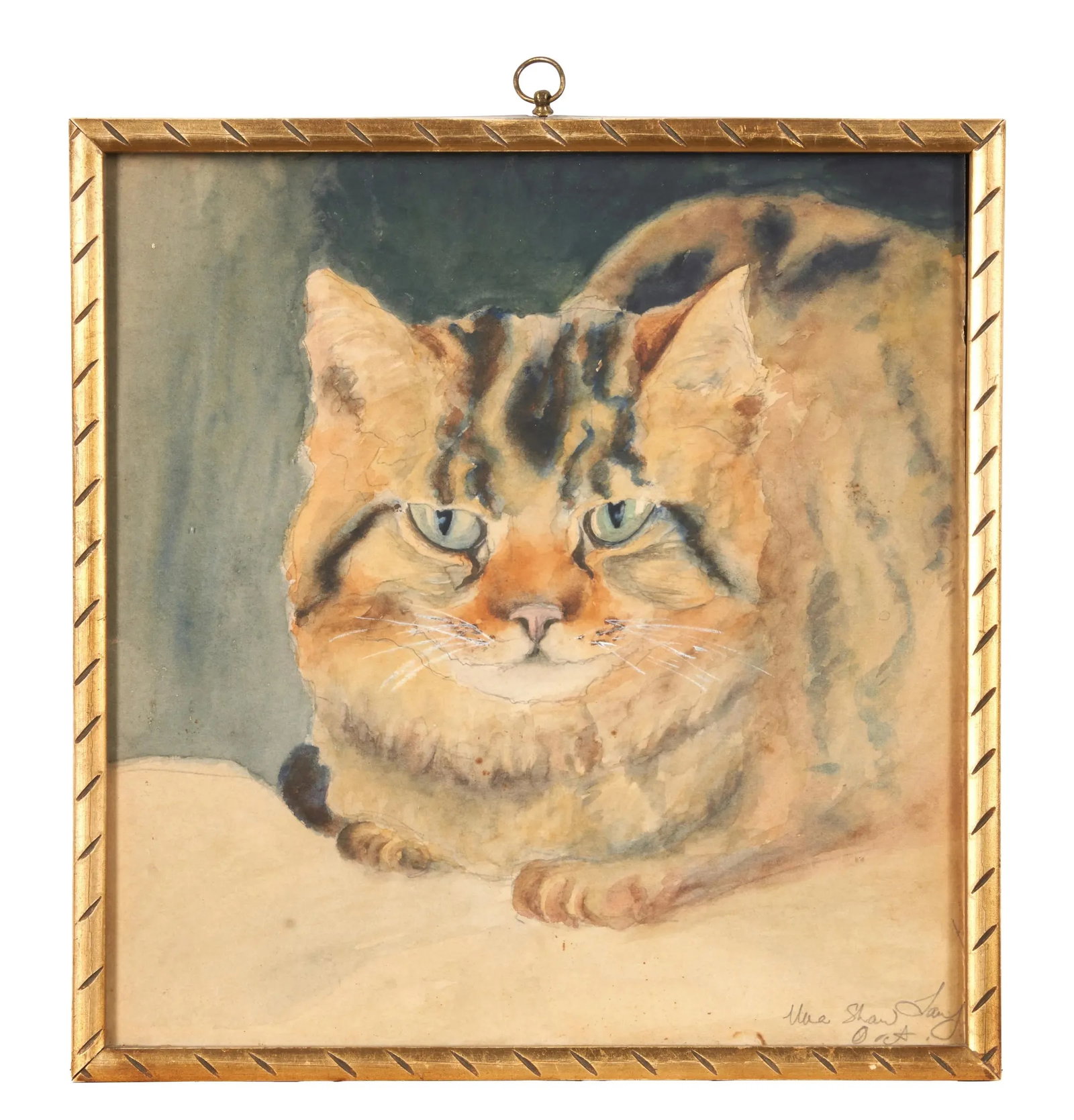 Una Shaw Lang (British 1889 - 1981) St Ives School Watercolor Painting Portrait of a Tabby Cat - 5