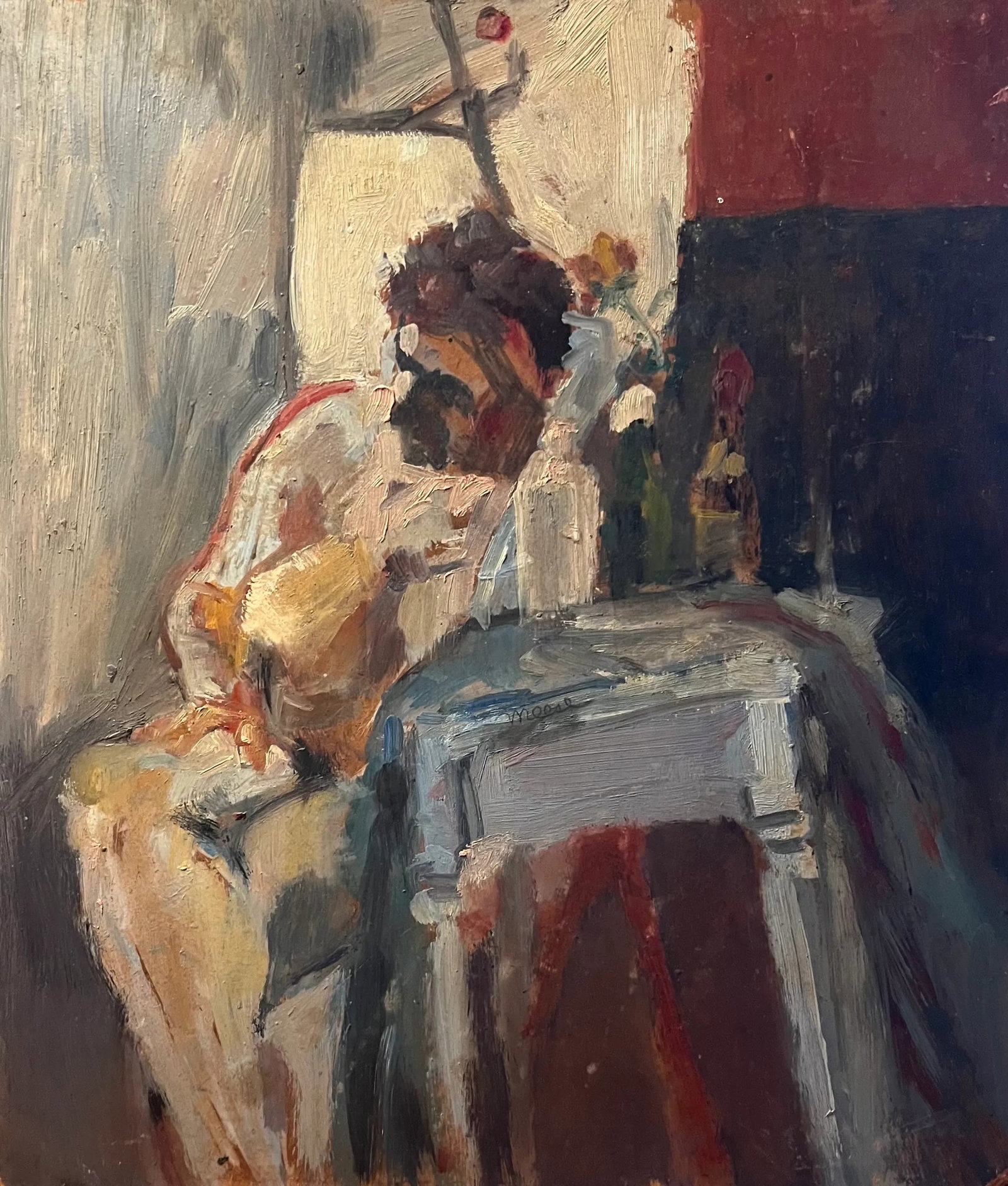 Mid-Century Modern Abstract Impressionist Oil Painting on Board - Portrait of a Seated Man - 2