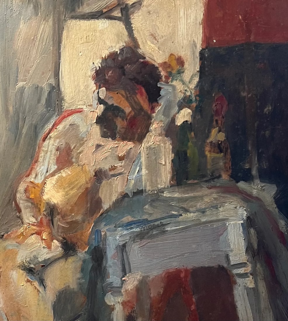 Mid-Century Modern Abstract Impressionist Oil Painting on Board - Portrait of a Seated Man - 3