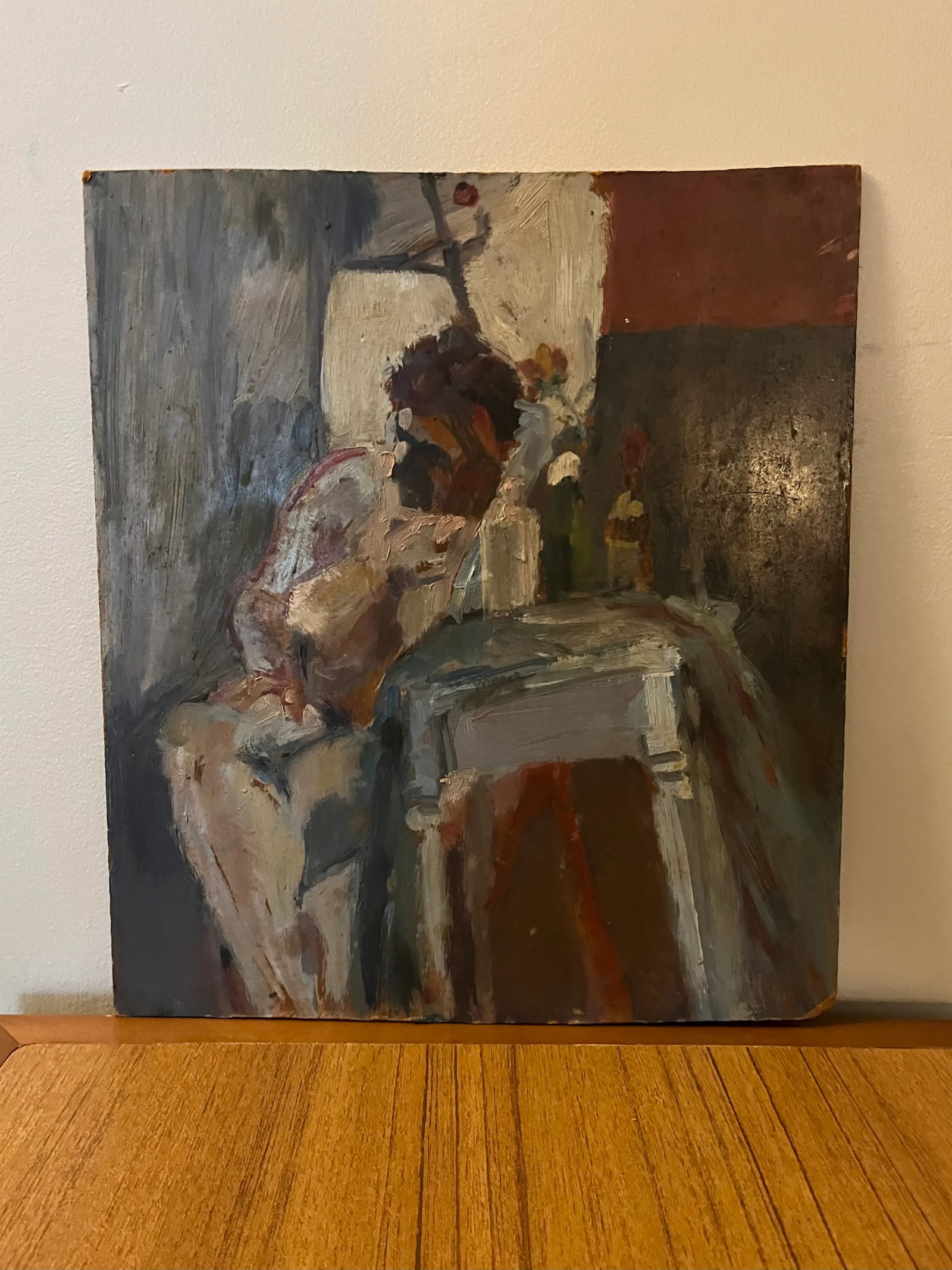 Mid-Century Modern Abstract Impressionist Oil Painting on Board - Portrait of a Seated Man - 4