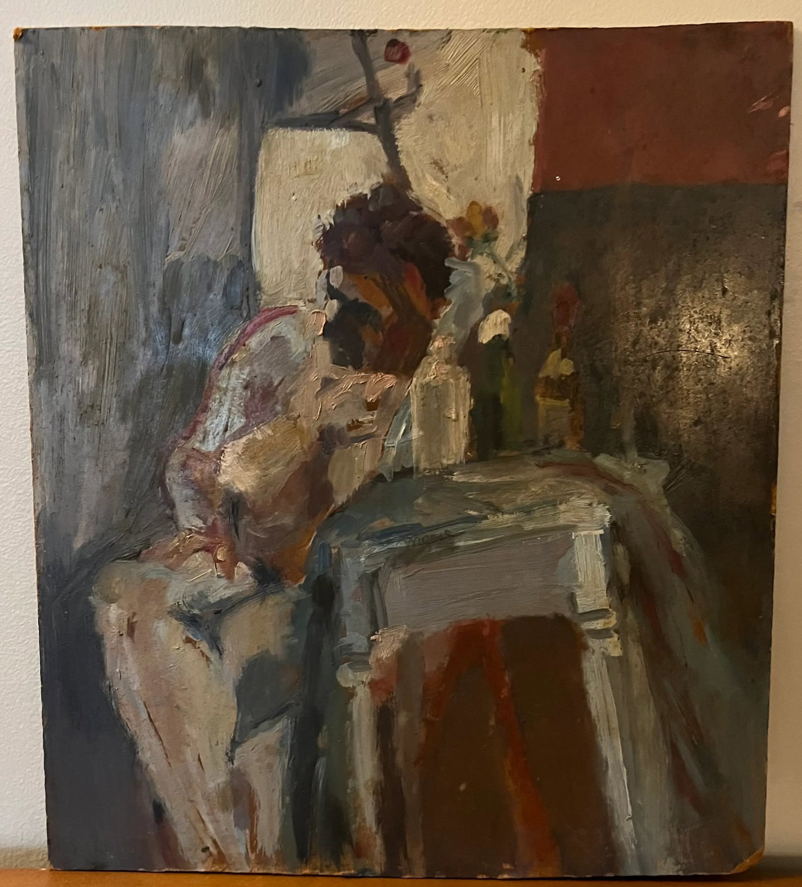 Mid-Century Modern Abstract Impressionist Oil Painting on Board - Portrait of a Seated Man - 5