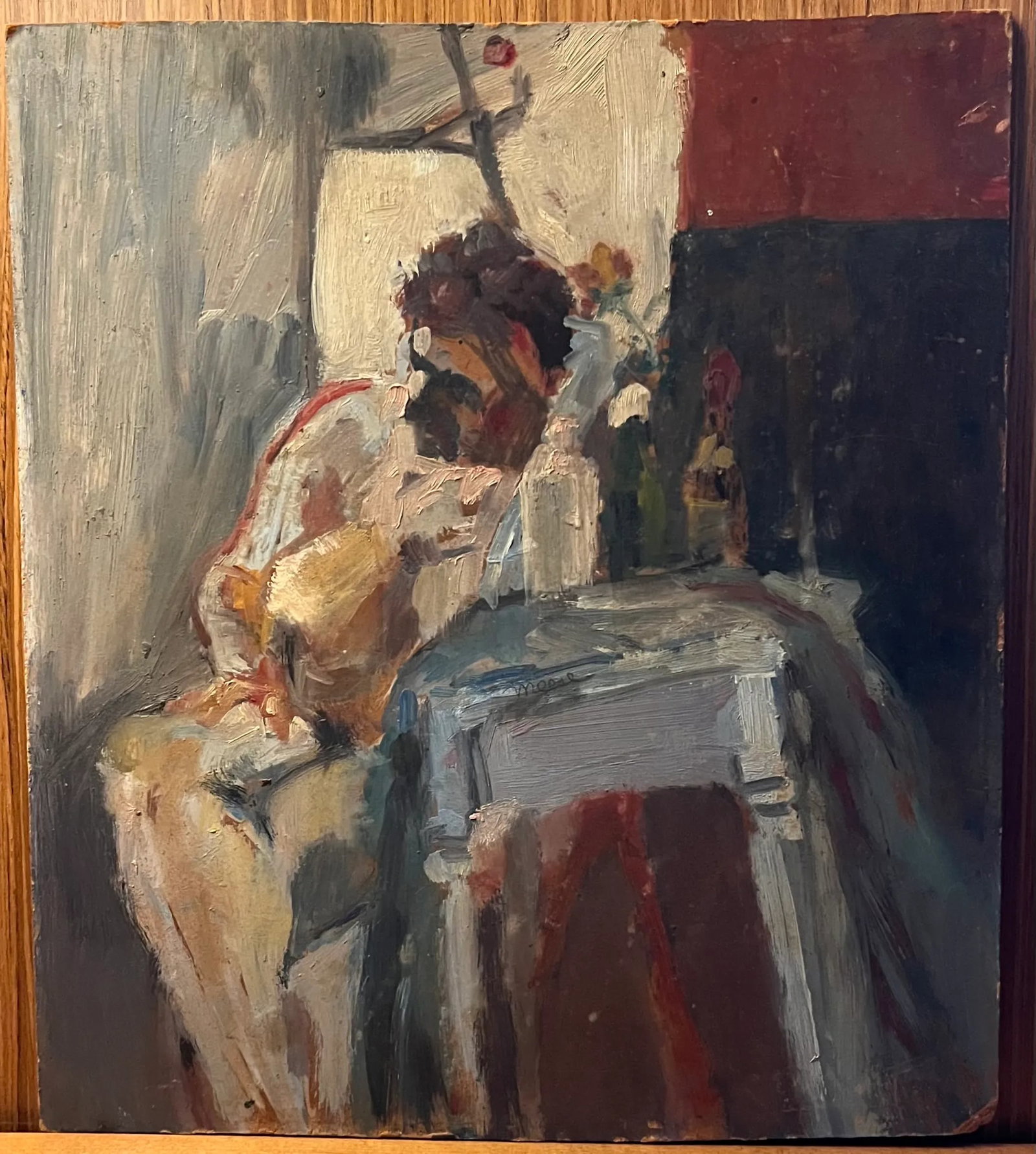 Mid-Century Modern Abstract Impressionist Oil Painting on Board - Portrait of a Seated Man - 7